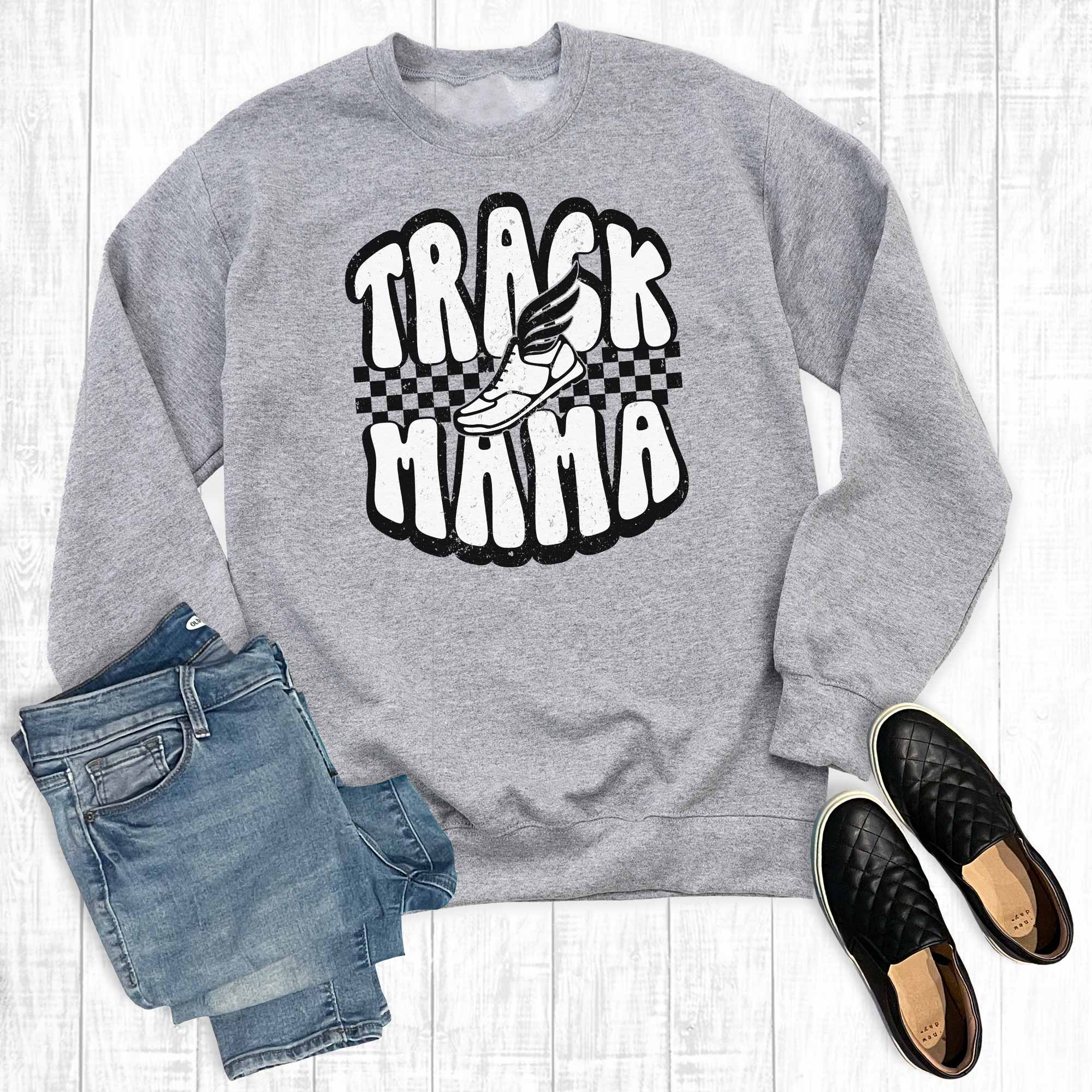 Retro Checkered Track Mama Graphic Sweatshirt T-Shirts, Hoodie | PodTeesHub.com