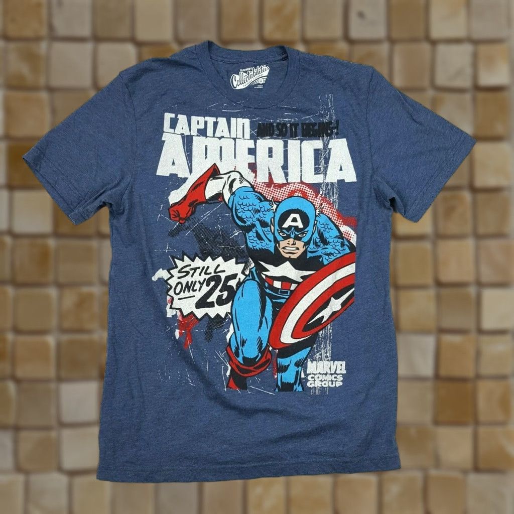 Old Navy Vintage Captain America Graphic T Shirt Blue Adult Small 90s Superhero Cartoon Mens Hoodie, Sweatshirt