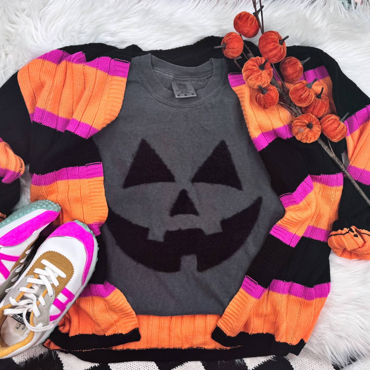 Jack-O-Lantern Black Fluffy Tee Hoodie, Sweatshirt | PodTeesHub.com