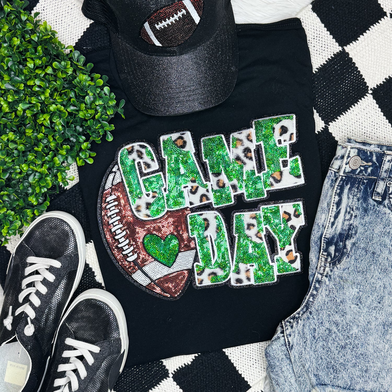 Green Football Leopard & Sequin Tee Hoodie, Sweatshirt | PodTeesHub.com