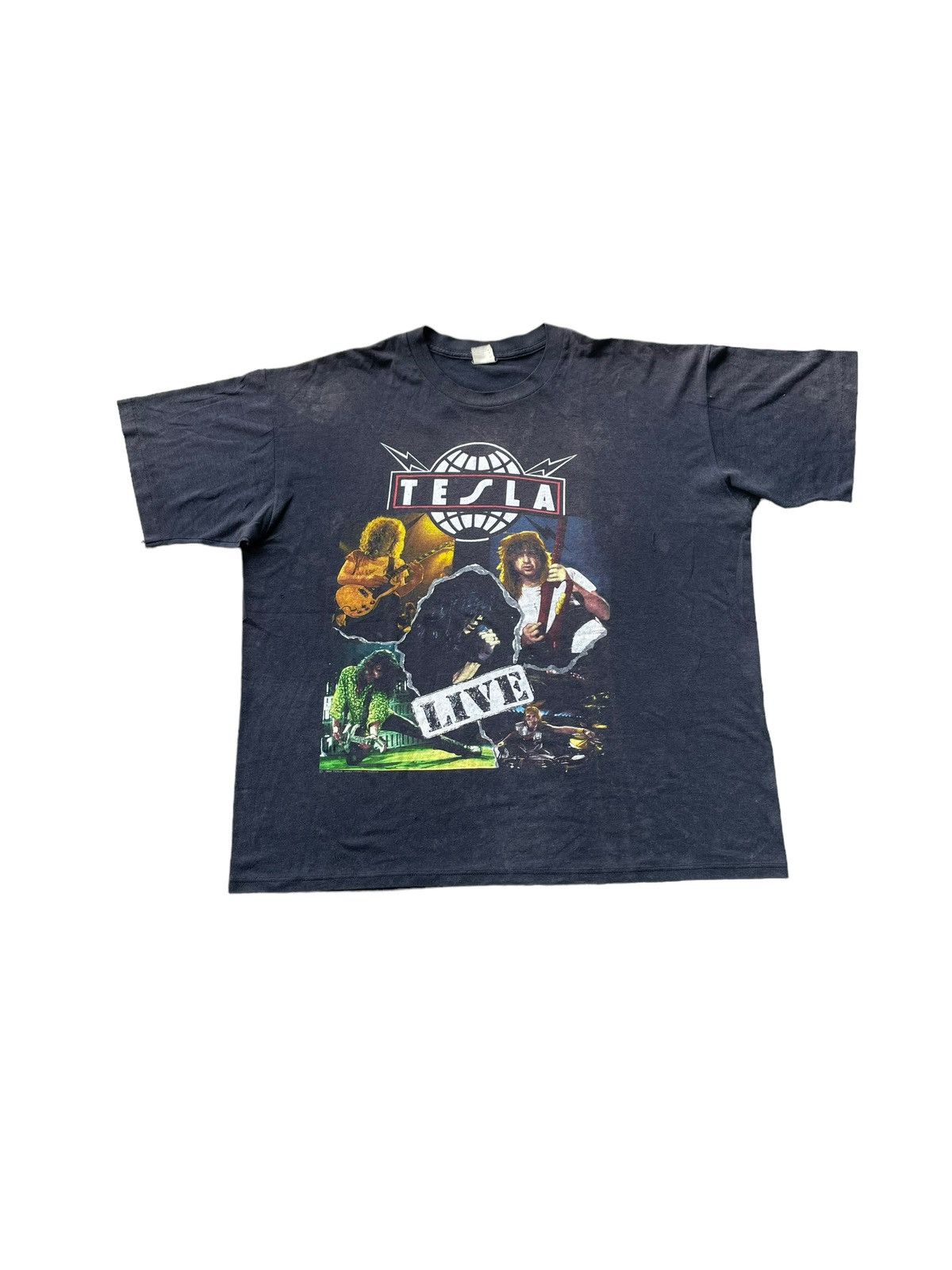 Band Tees Vtg 1990 Tesla Live World Tour Faded Distresed Hoodie, Sweatshirt | PodTeesHub.com