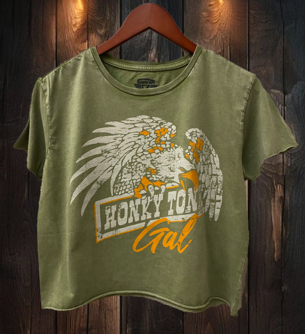 Honky Tonk Gal Regular Cropped Acid Wash T-Shirt Hoodie, Sweatshirt | PodTeesHub.com