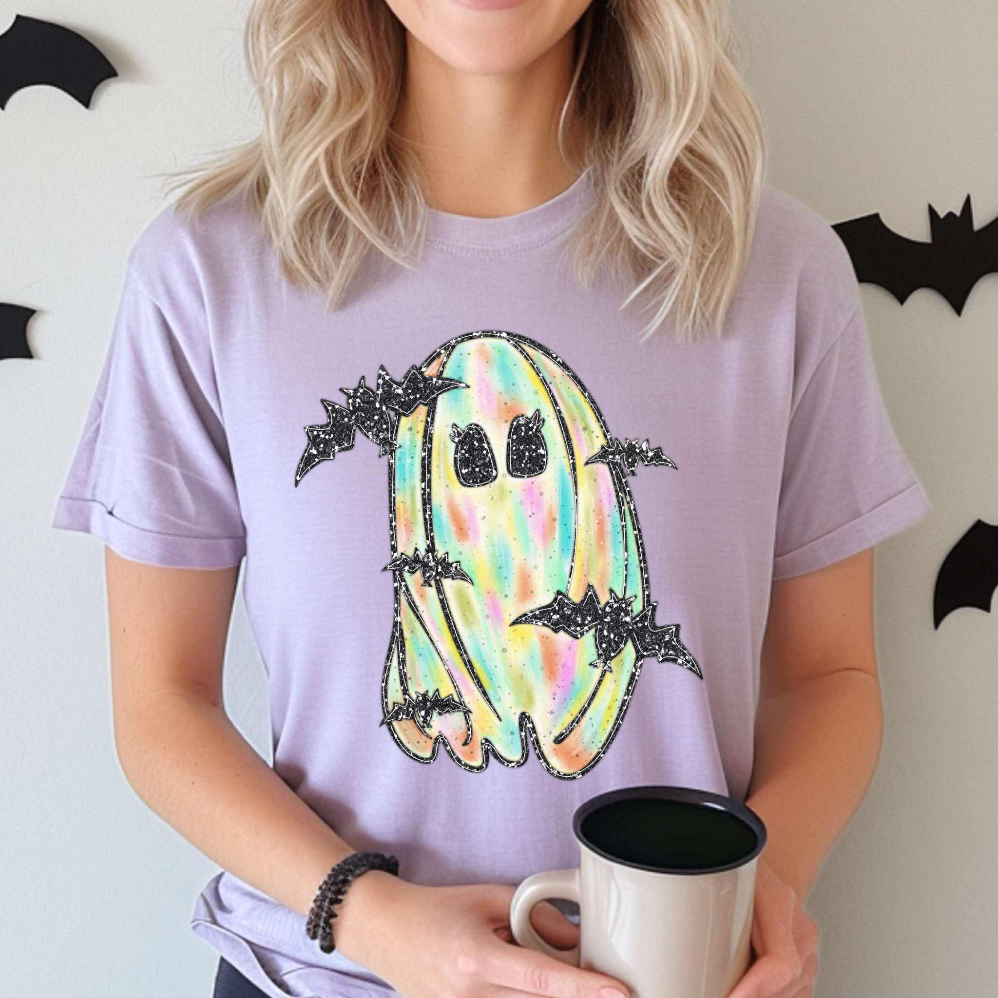 Ghost Faux Glitter Bats Tee Hoodie, Sweatshirt | PodTeesHub.com