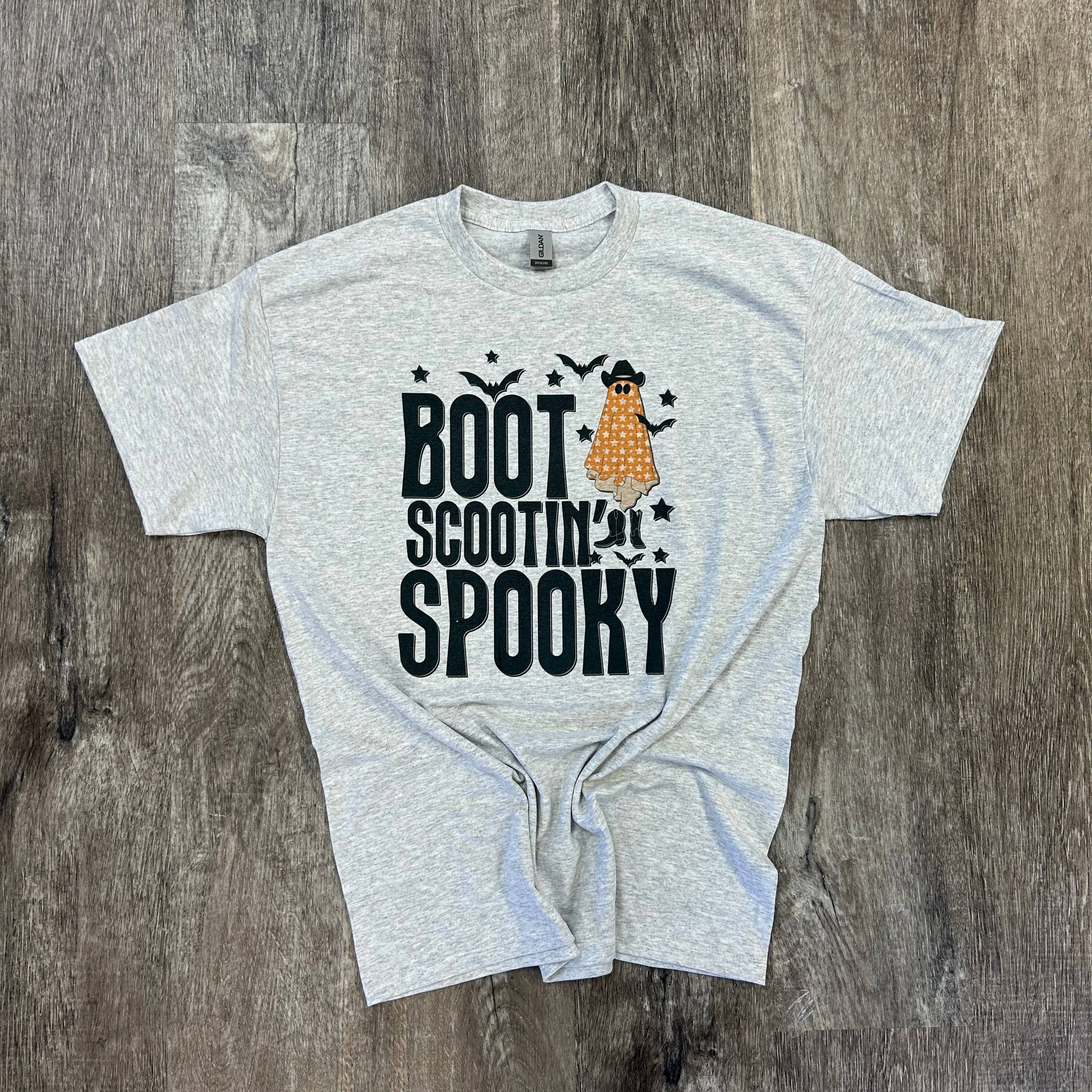 Boot Scootin’ Spooky On Ash Gray Tee Hoodie, Sweatshirt | PodTeesHub.com