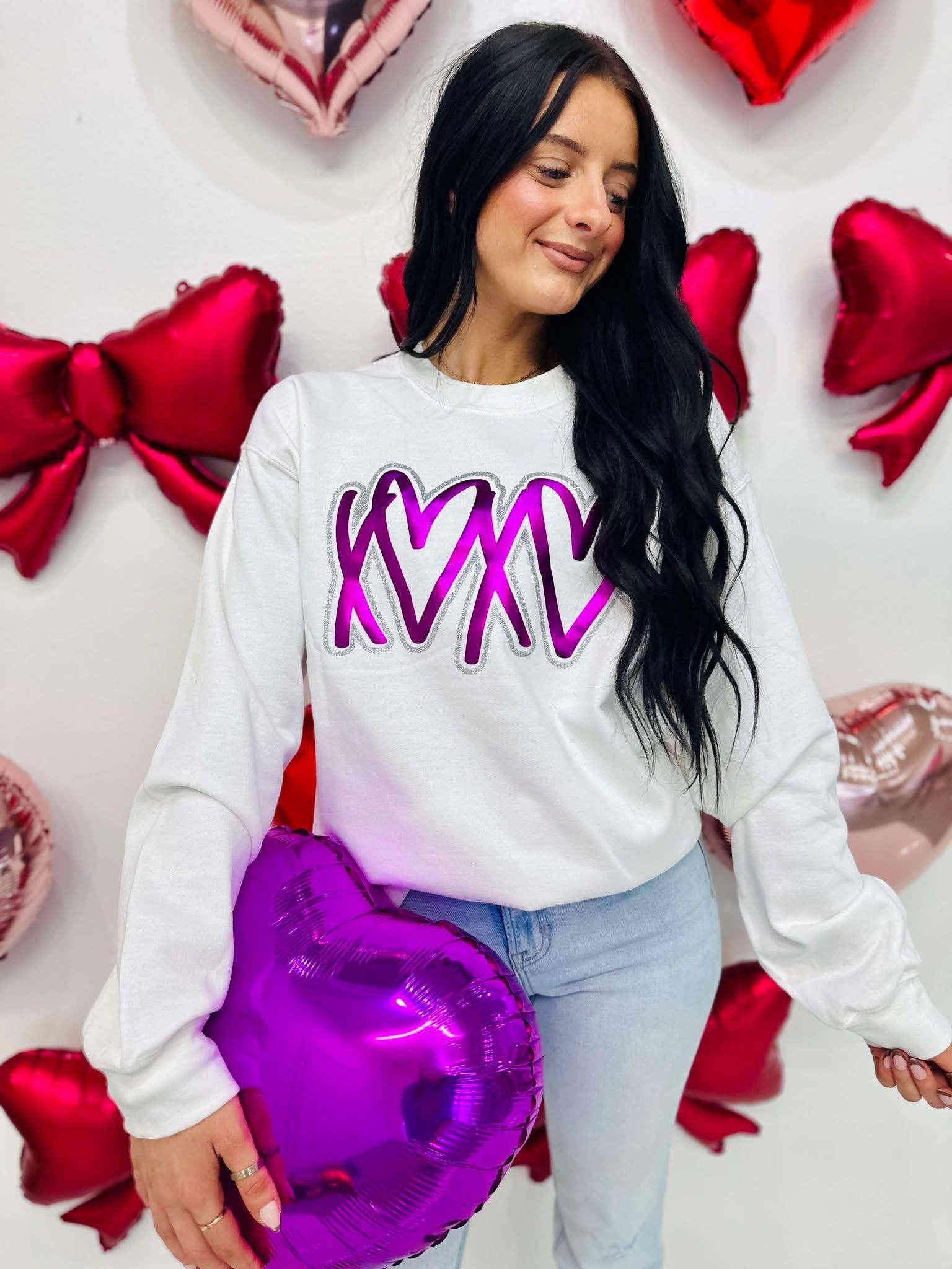 Xoxo Double Metallic Puff-Glitter Sweatshirt T-Shirts, Hoodie | PodTeesHub.com