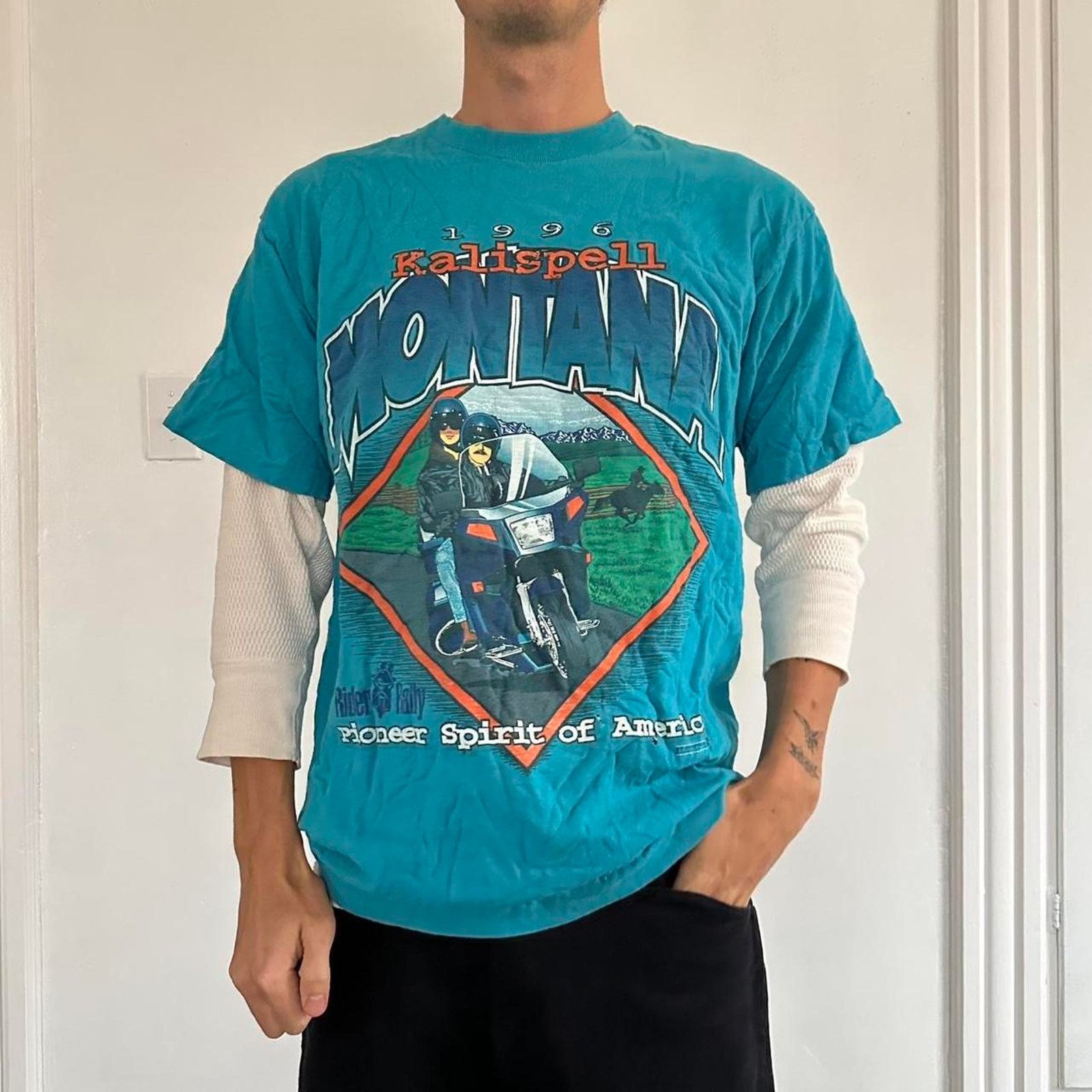 Vintage 90s Kalispell Montana Motorcycle Graphic Tee Shirt Hoodie, Sweatshirt | PodTeesHub.com