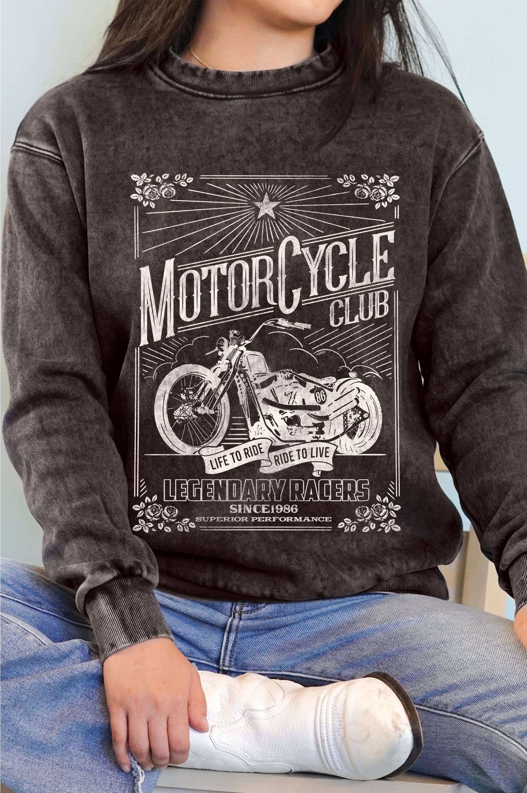Motorcycle Club Graphic Mineral Brushed Sweatshirt T-Shirts, Hoodie | PodTeesHub.com