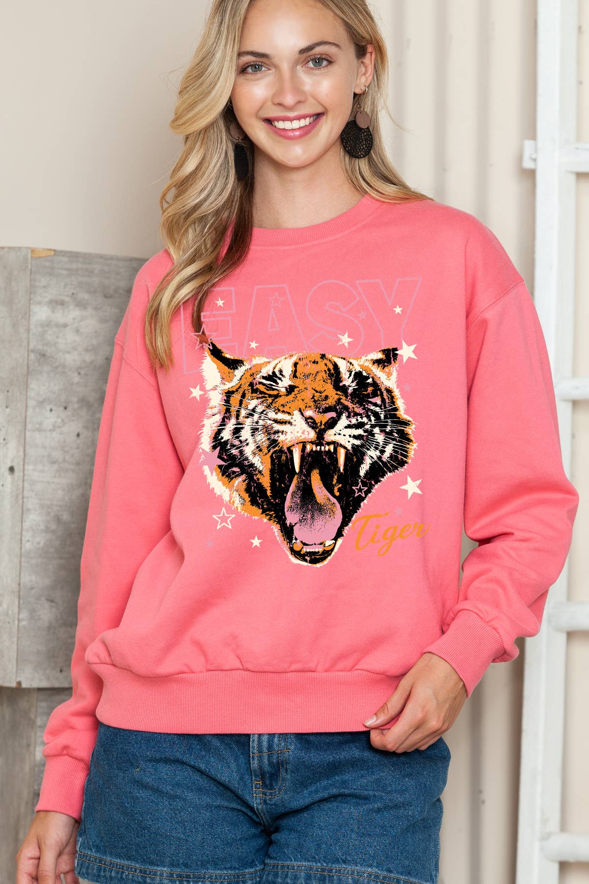 Women Tiger Graphic Print Pullover Sweater Top T-Shirts, Hoodie, Sweatshirt | PodTeesHub.com