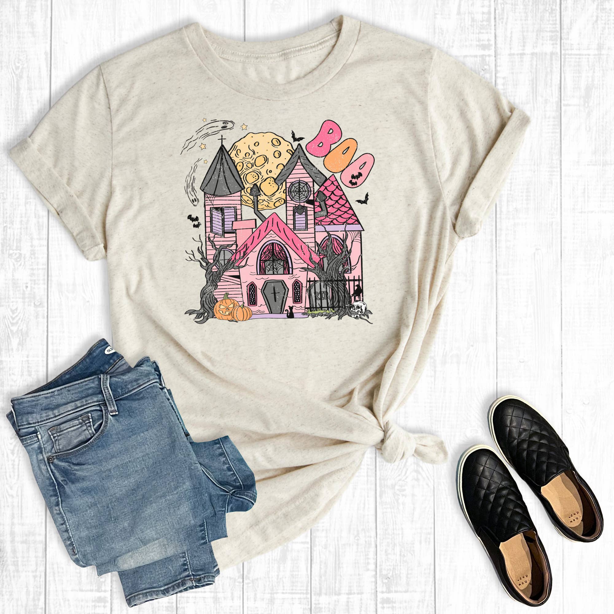 Halloween Haunted House Graphic Tee Hoodie, Sweatshirt | PodTeesHub.com
