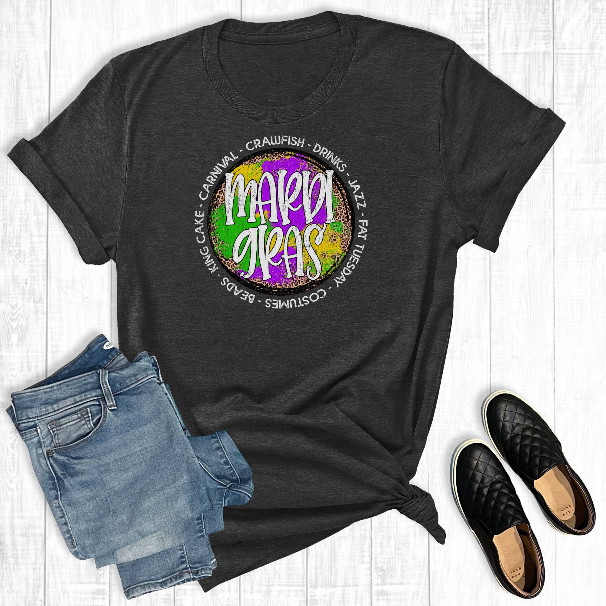 Mardi Gras Leopard Grunge Circle Graphic Tee Hoodie, Sweatshirt | PodTeesHub.com