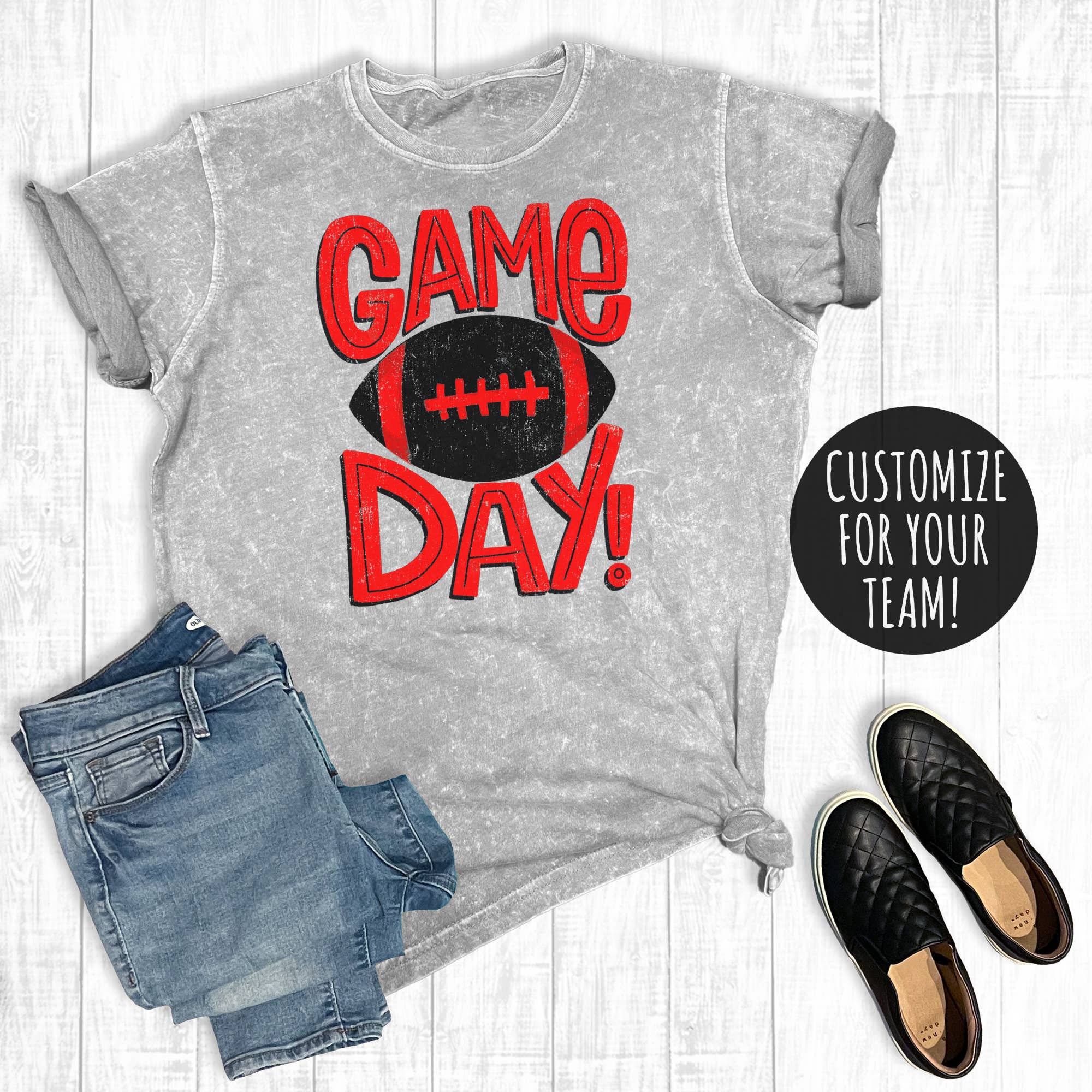 Custom Vintage Football Gameday Mineral Wash Graphic Tee Hoodie, Sweatshirt | PodTeesHub.com