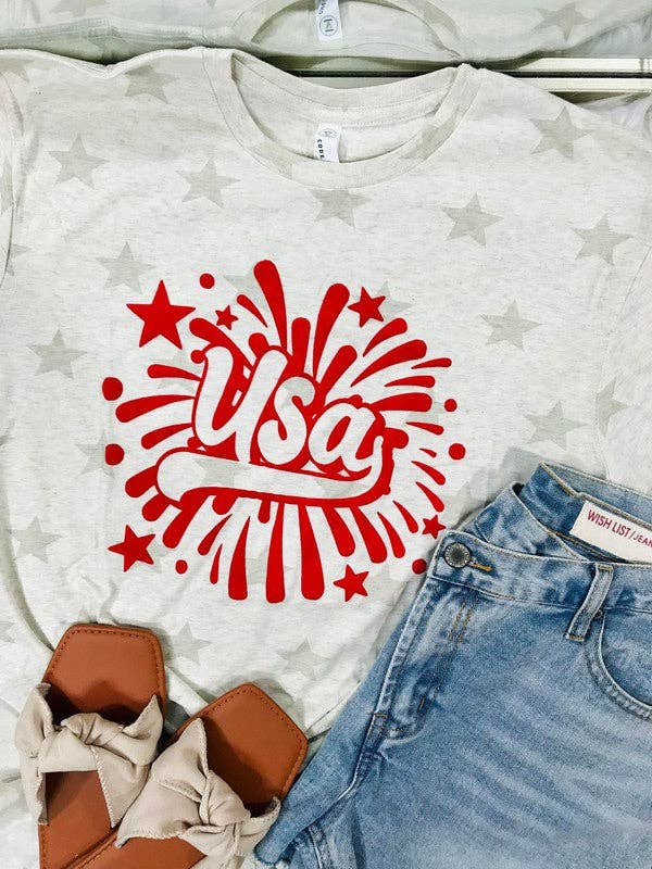 USA Firework Puff Star Tee Hoodie, Sweatshirt | PodTeesHub.com