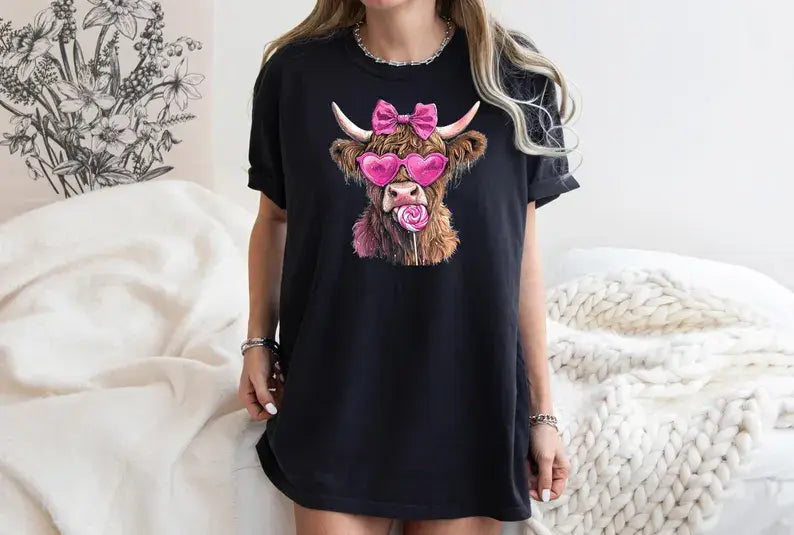 Cute Cow T-Shirt, Highland Shirt, Animal Shirt, Gift For Mom Hoodie, Sweatshirt | PodTeesHub.com