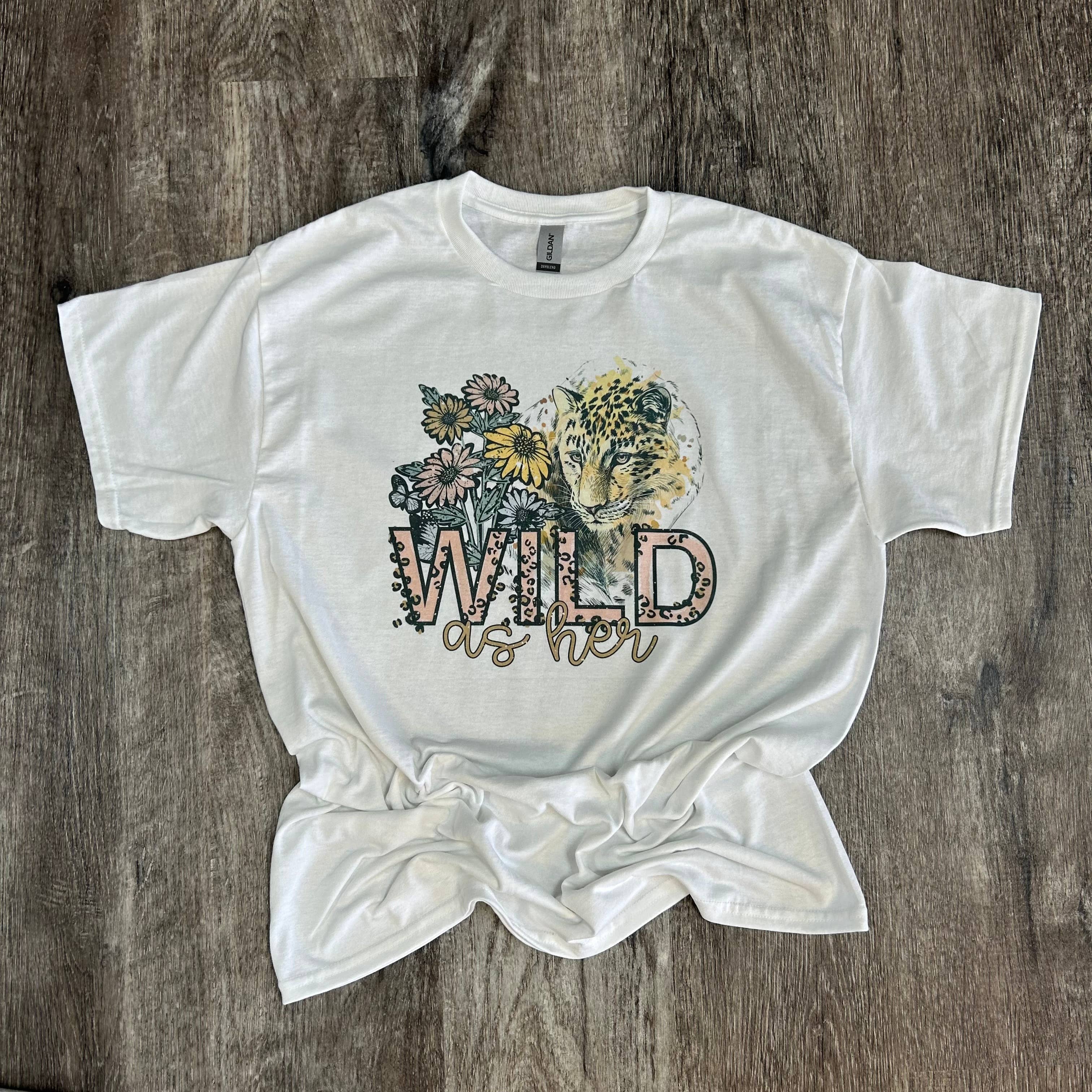 Wild As Her Floral Tiger On White Tee Hoodie, Sweatshirt | PodTeesHub.com