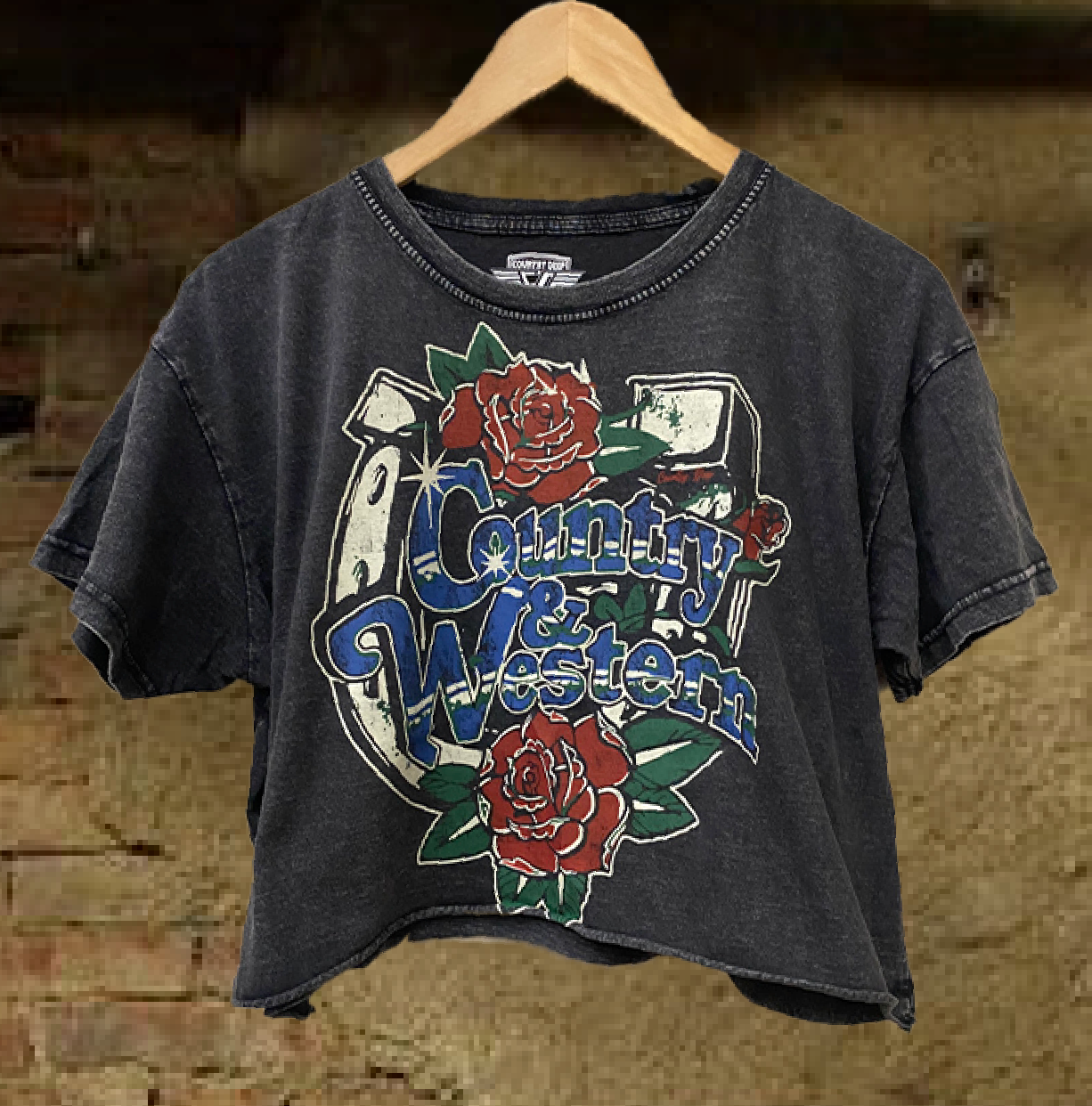 Country & Western Horseshoe Relaxed Cropped Acid Wash T-Shirt Hoodie, Sweatshirt | PodTeesHub.com
