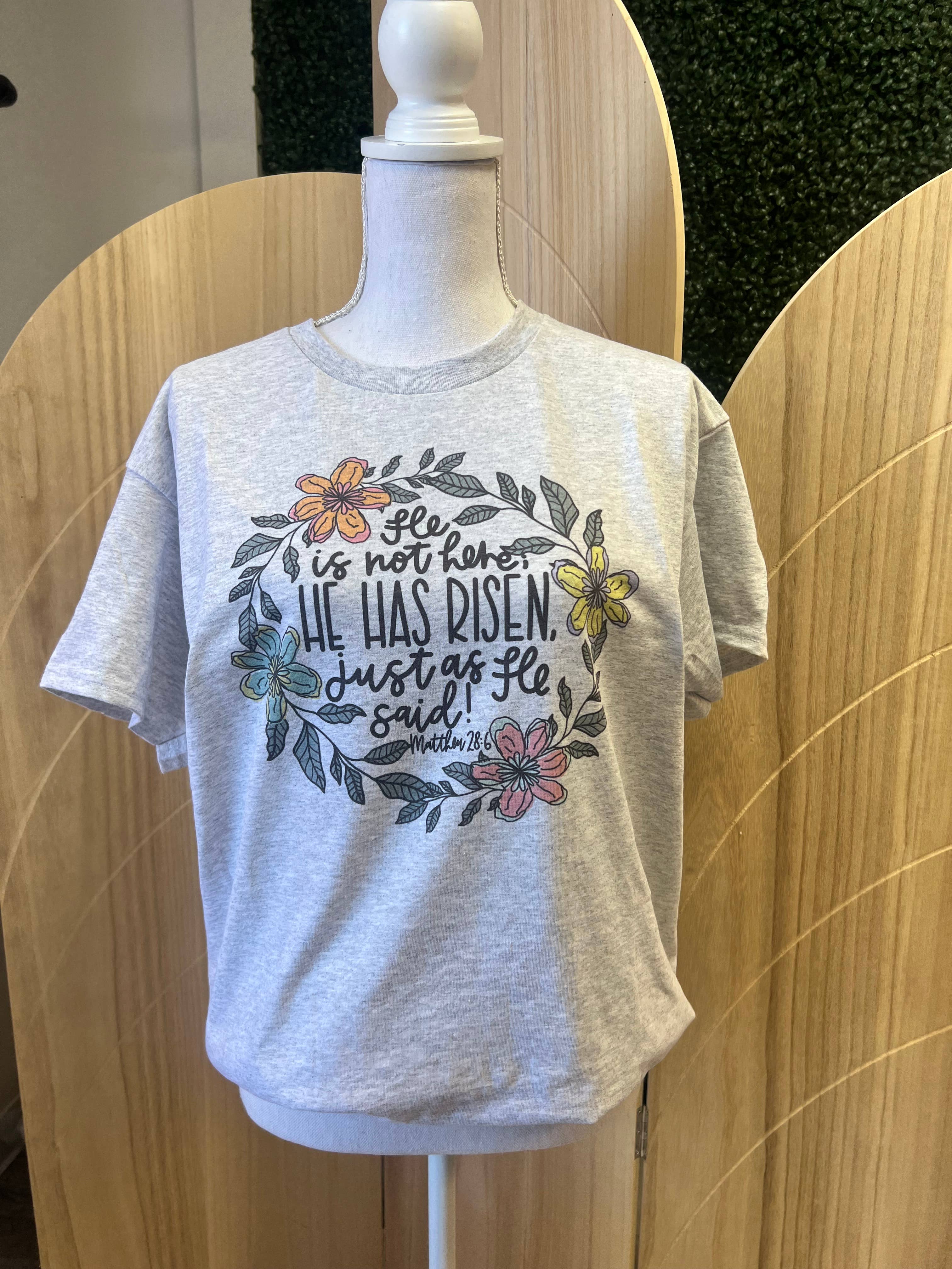 He Is Risen Floral Wreath On Ash Gray Tee Hoodie, Sweatshirt | PodTeesHub.com