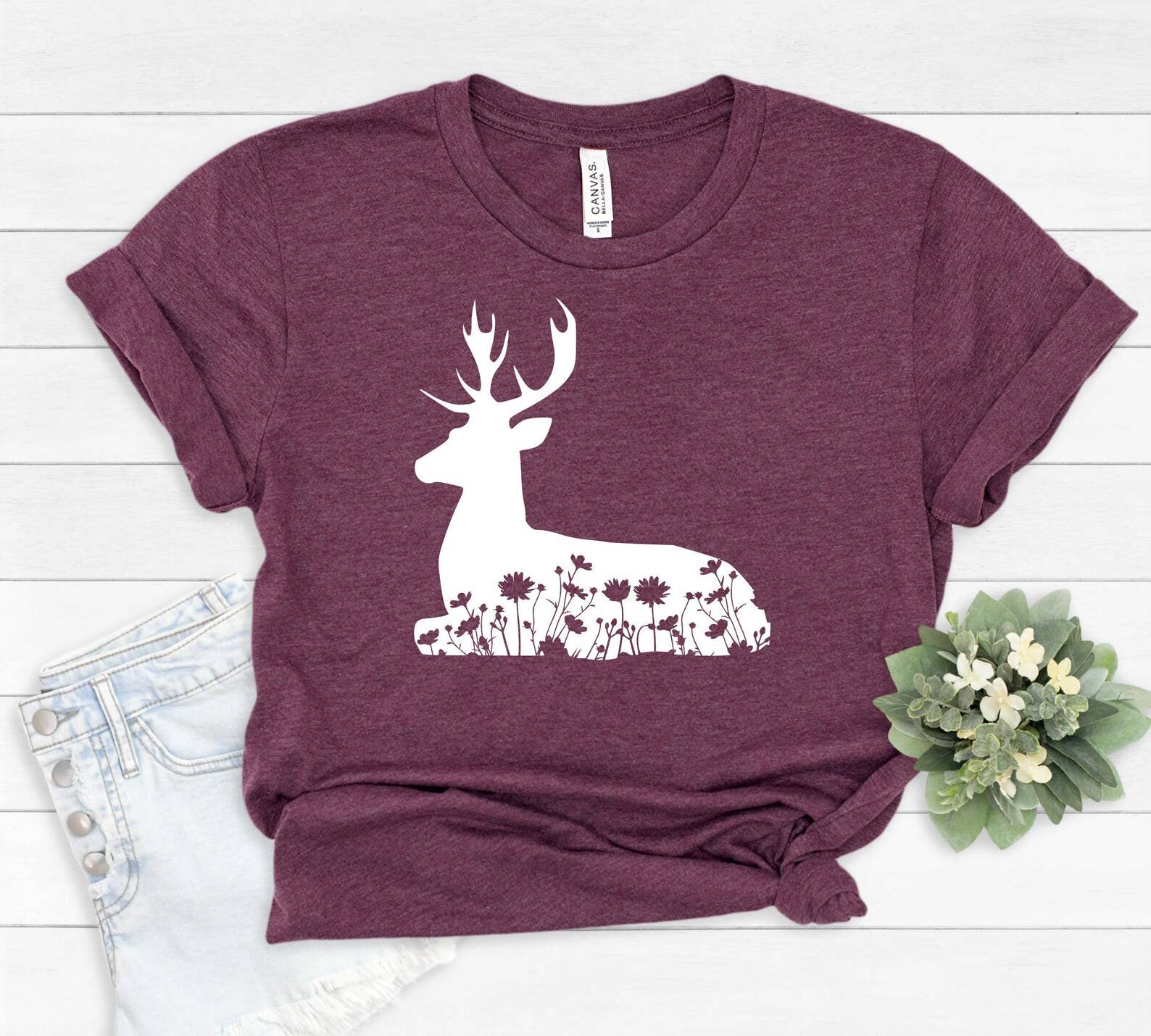 Floral Deer T-Shirt Hoodie, Sweatshirt | PodTeesHub.com