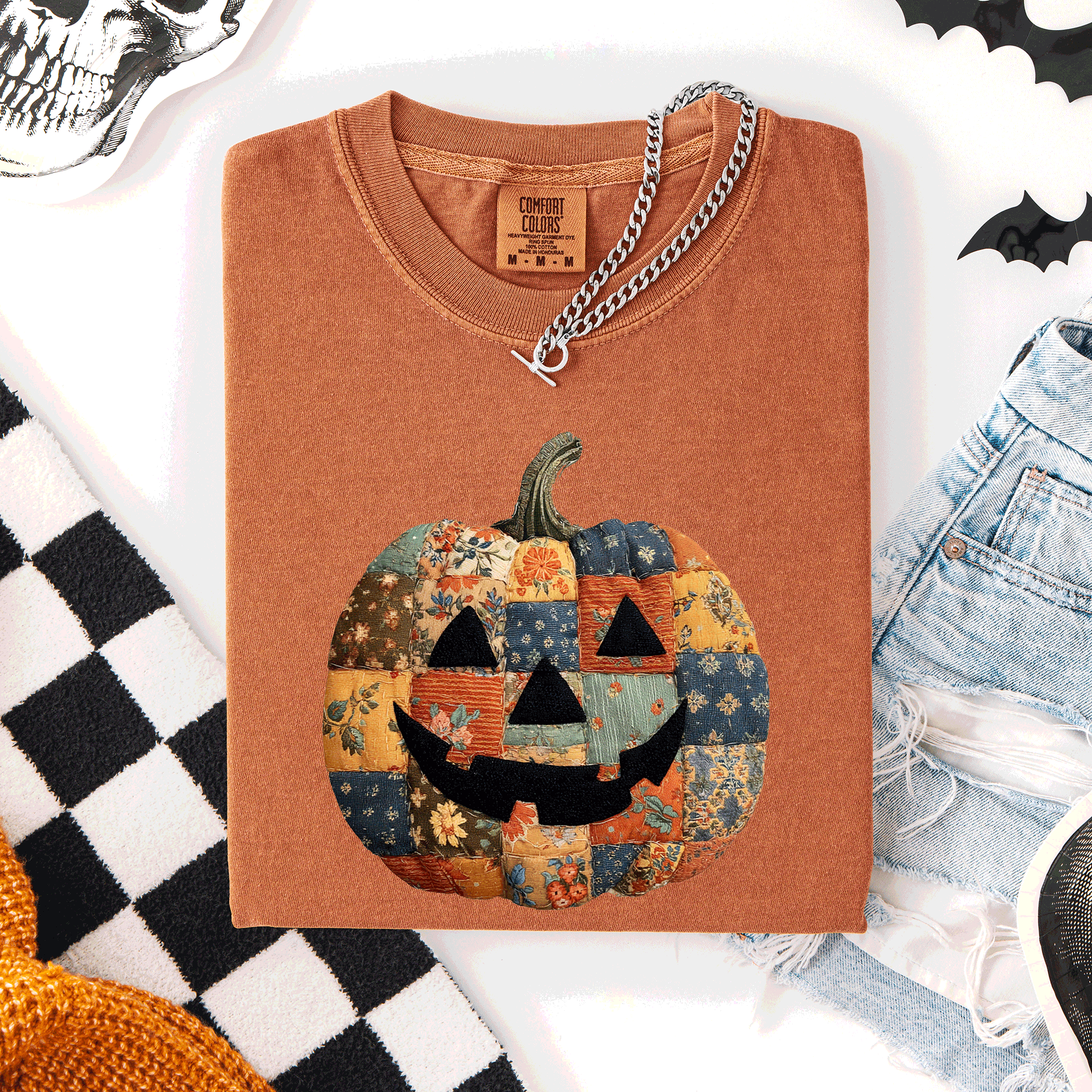 Jack O Lantern, Faux Quilt Pumpkin, Halloween, Fall T-Shirt Hoodie, Sweatshirt | PodTeesHub.com