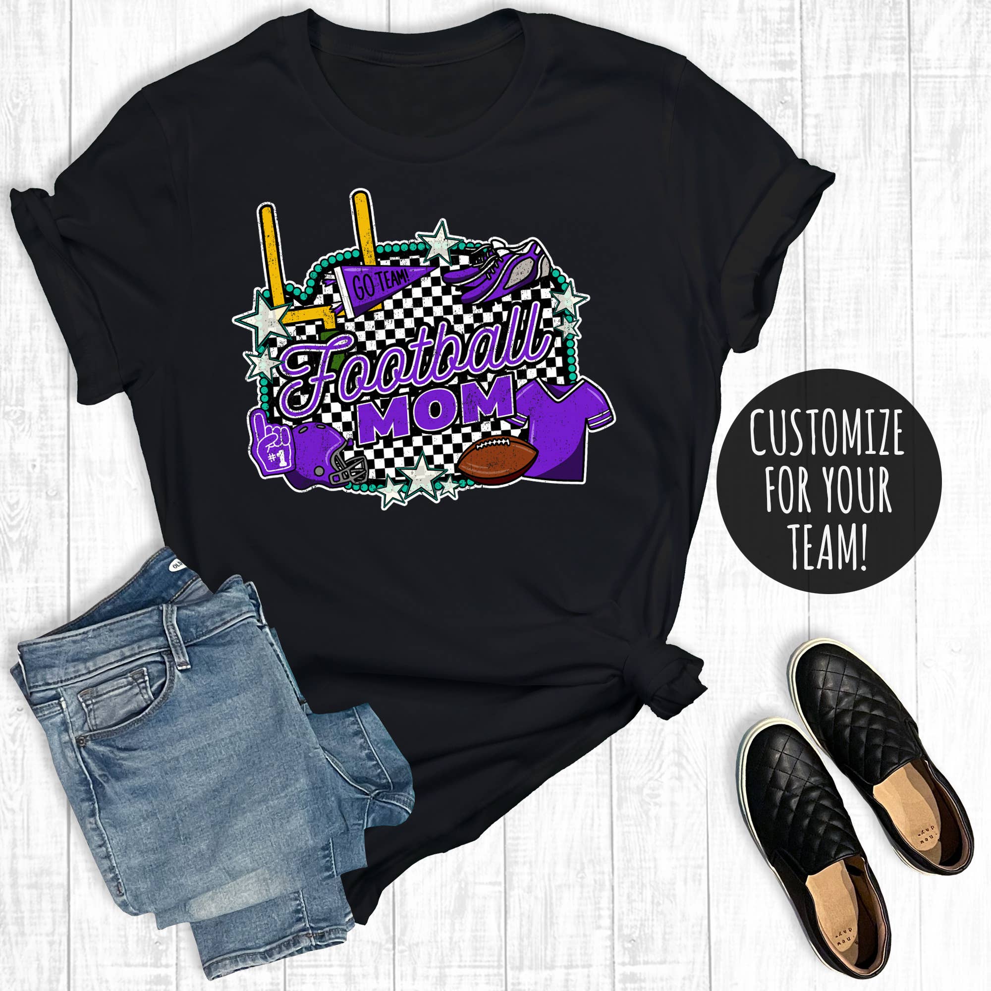 Custom Color Football Mom Graphic Tee Hoodie, Sweatshirt | PodTeesHub.com