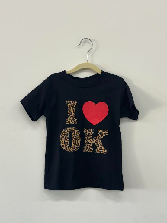 Children's I Heart Ok Leopard Black Tee Hoodie, Sweatshirt | PodTeesHub.com