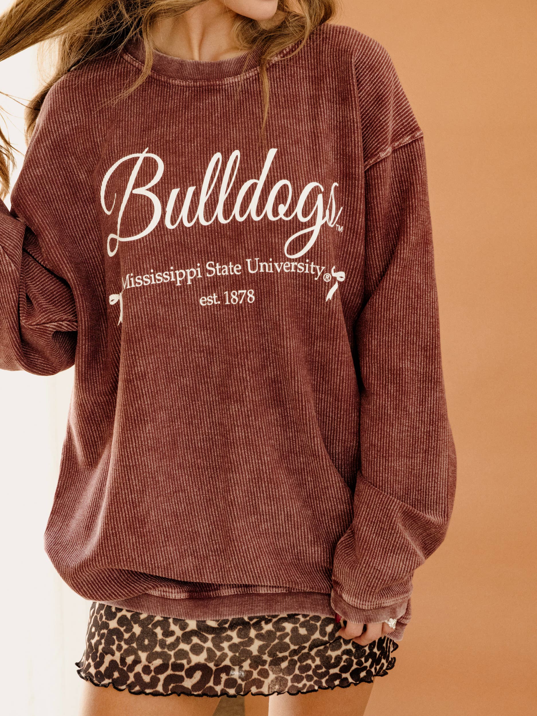 Msu Bulldogs Established Bows Maroon Corded Crew Sweatshirt T-Shirts, Hoodie | PodTeesHub.com