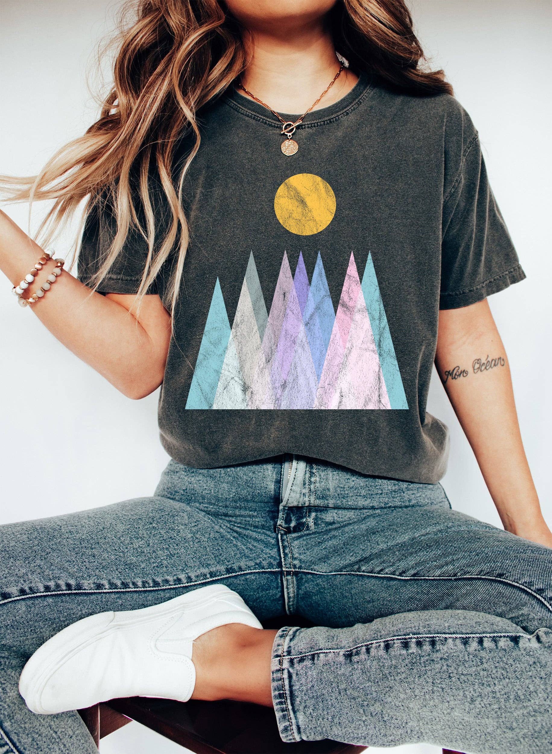 Abstract Pastel Mountains and the Sun T-Shirt Hoodie, Sweatshirt | PodTeesHub.com