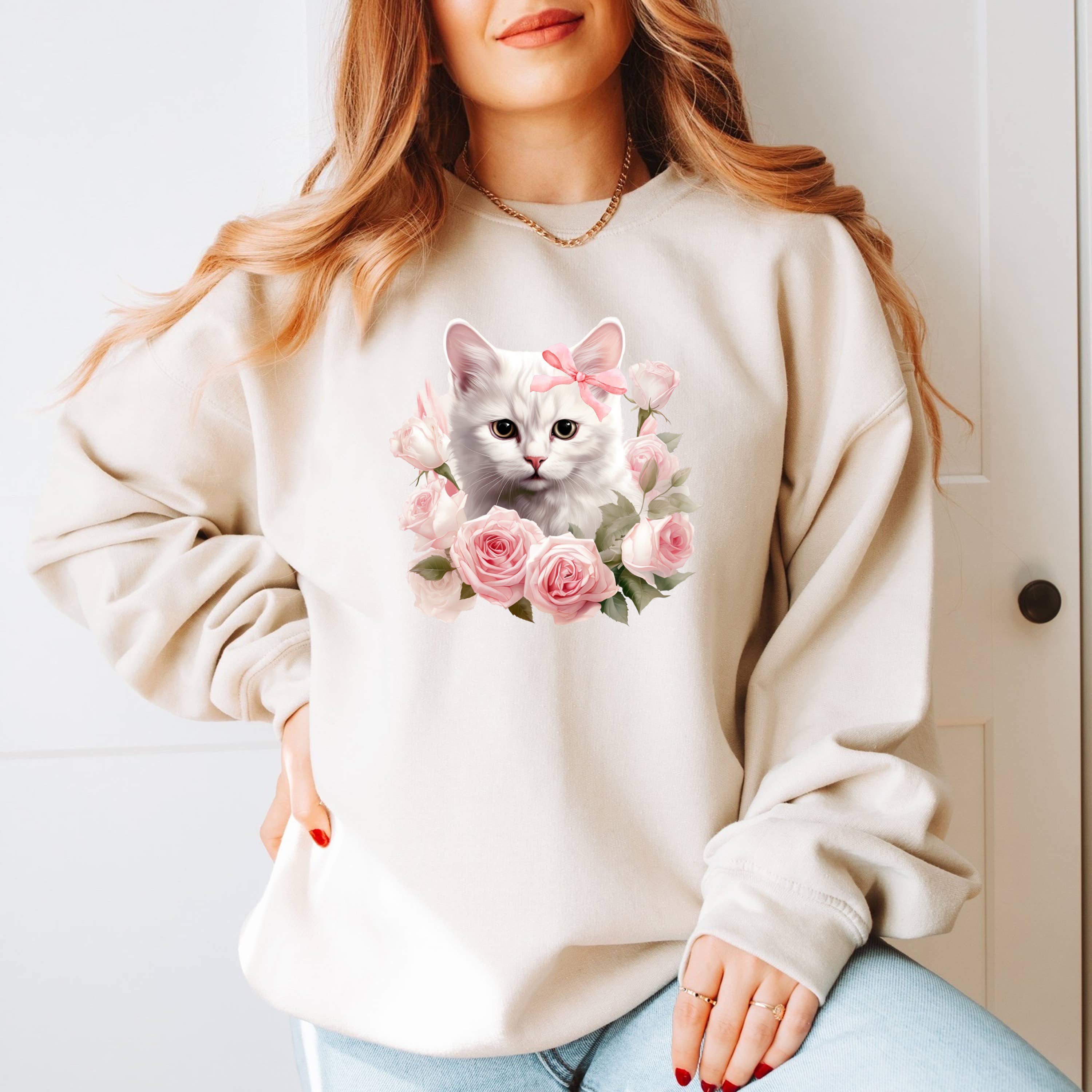 Kitten Sweatshirt, Girly Sweatshirt, Bows, Graphic Tshirt Hoodie | PodTeesHub.com