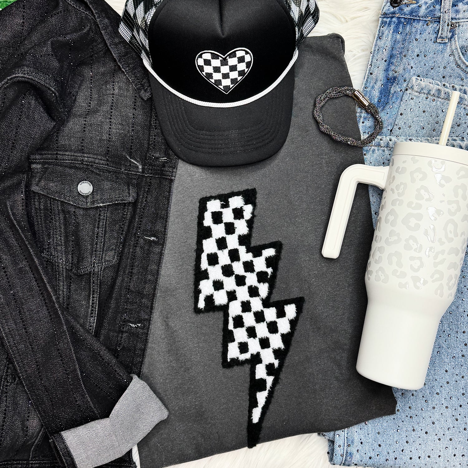 Checkered Lightning Bolt Fluffy Tee Hoodie, Sweatshirt | PodTeesHub.com