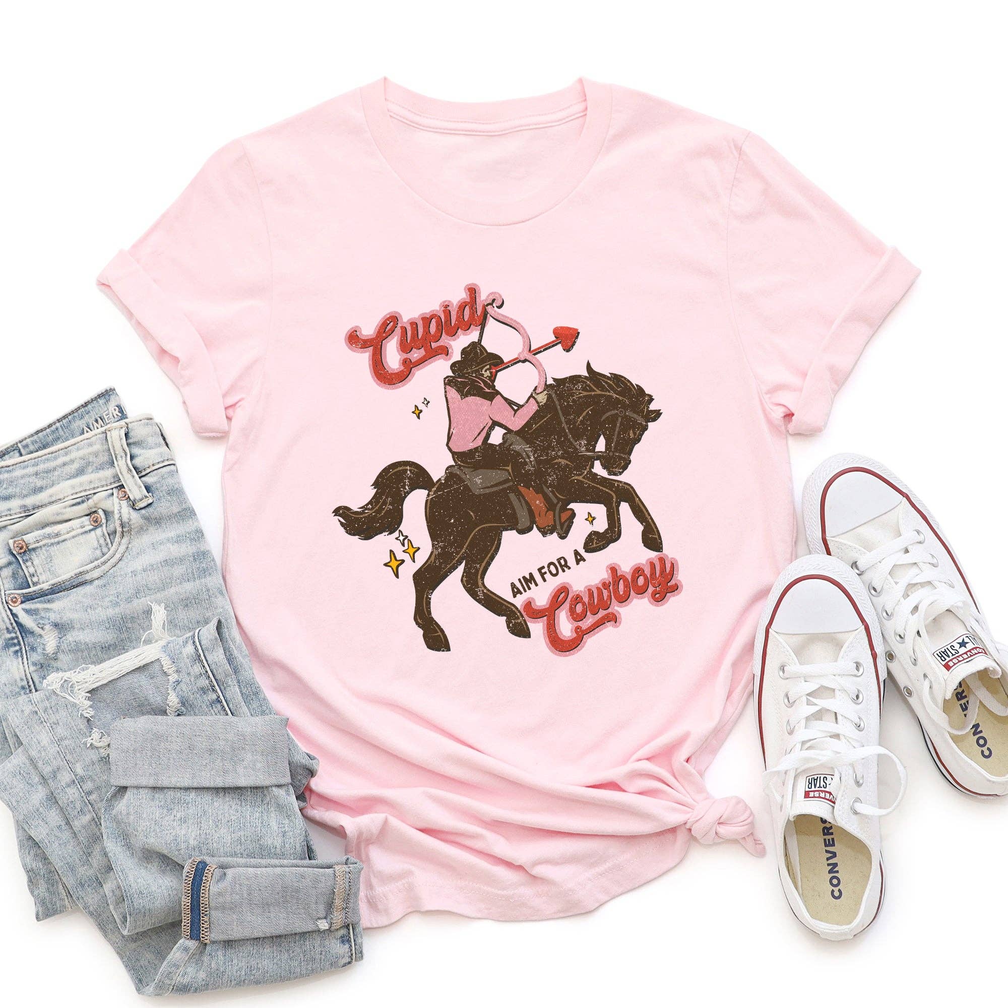 Cupid Aim For A Cowboy Super Soft Tshirt For Valentine's Day Hoodie, Sweatshirt | PodTeesHub.com