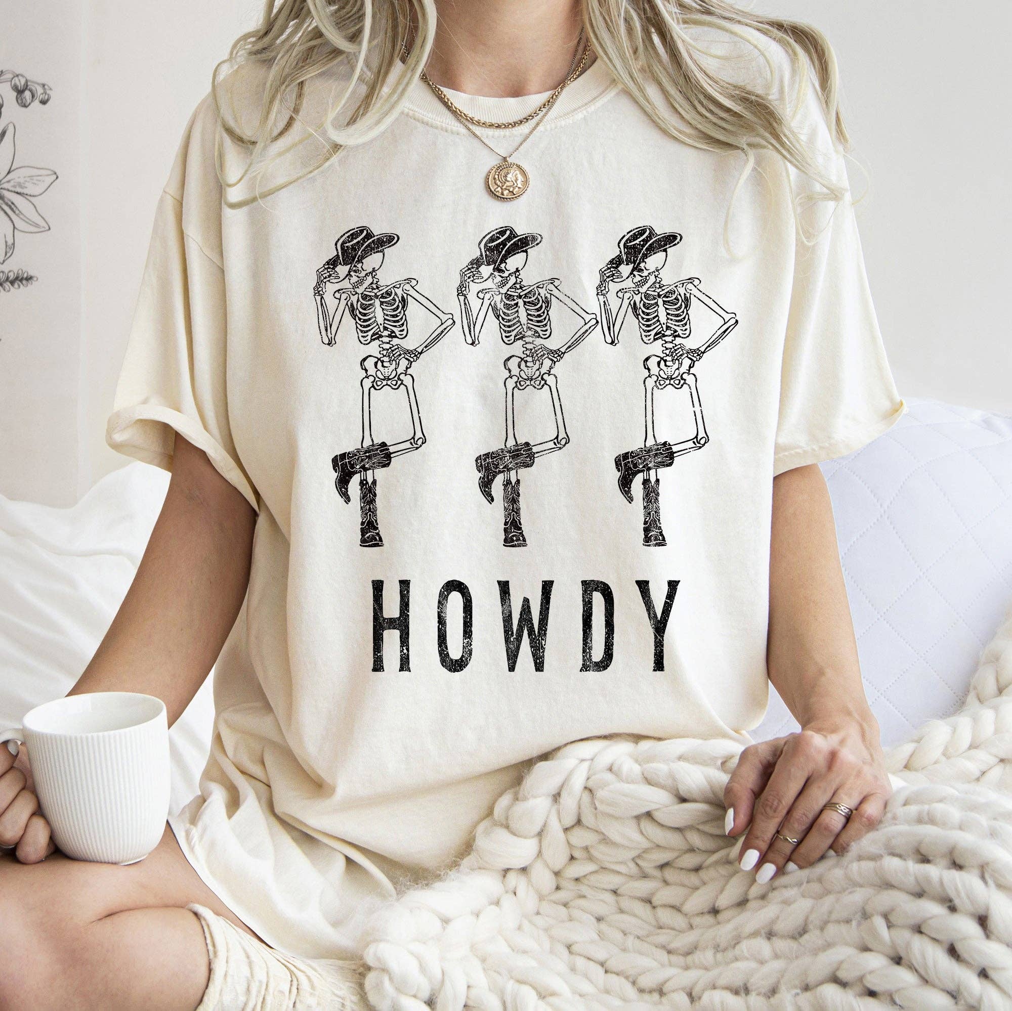 Howdy Skeletons Western Halloween T-Shirt Black Print Hoodie, Sweatshirt | PodTeesHub.com