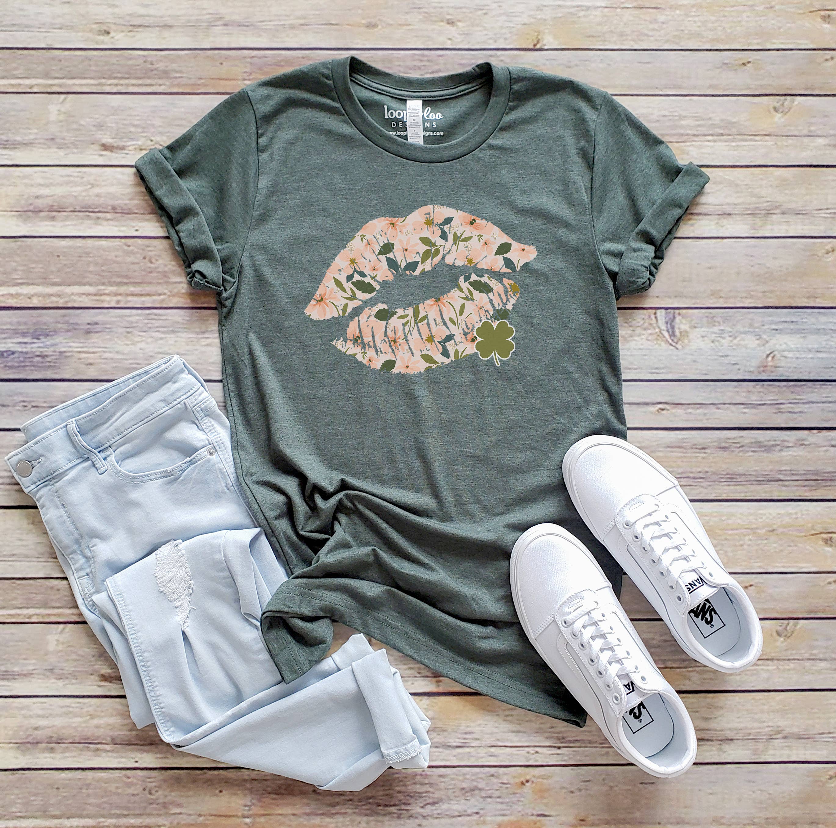 Floral Lips Clover Tee | St. Patrick's Day | Sizes XS-2XL Hoodie, Sweatshirt | PodTeesHub.com