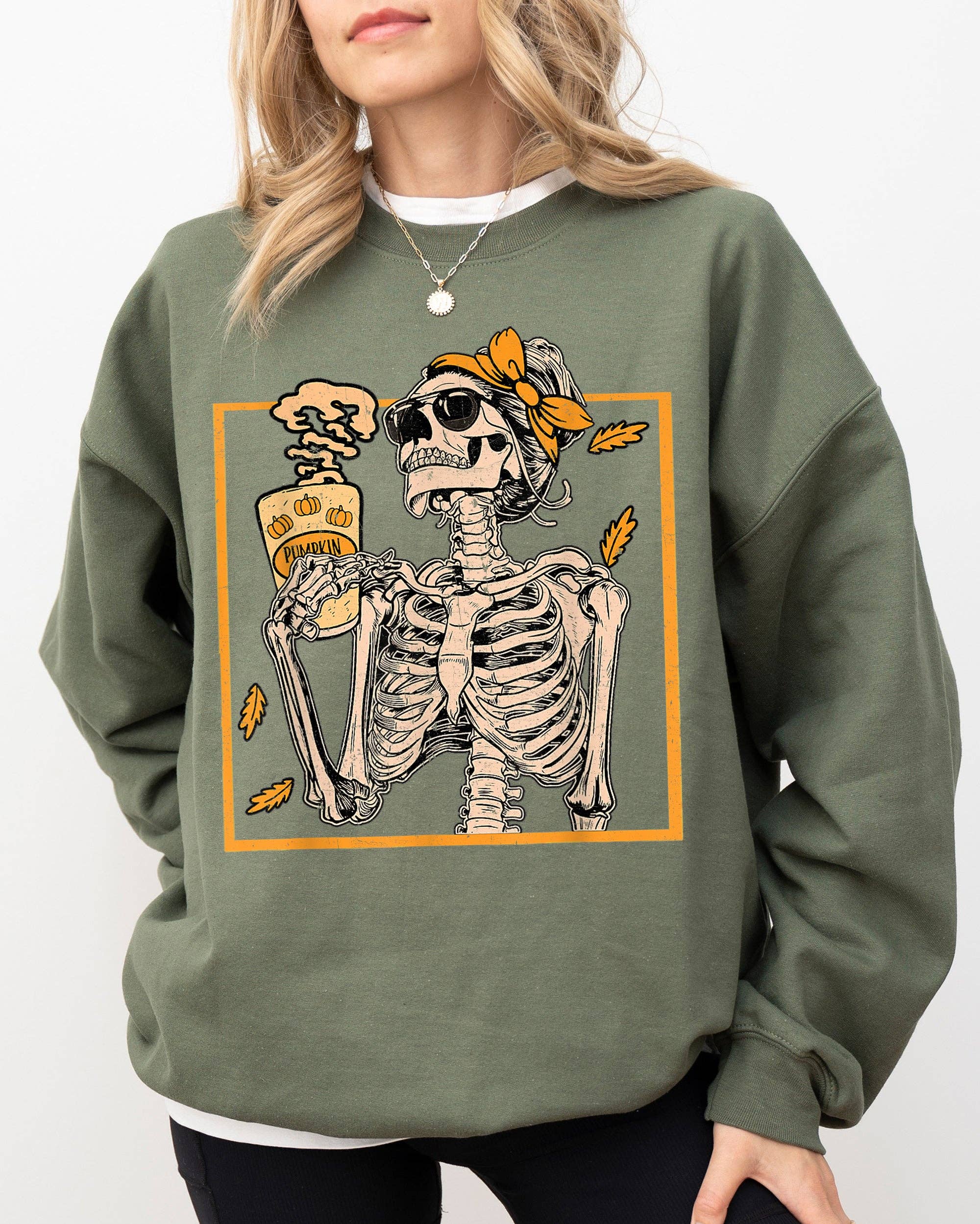 Coffee Lover Skeleton Lady, Mom Halloween Vintage Sweatshirt T-Shirts, Hoodie | PodTeesHub.com