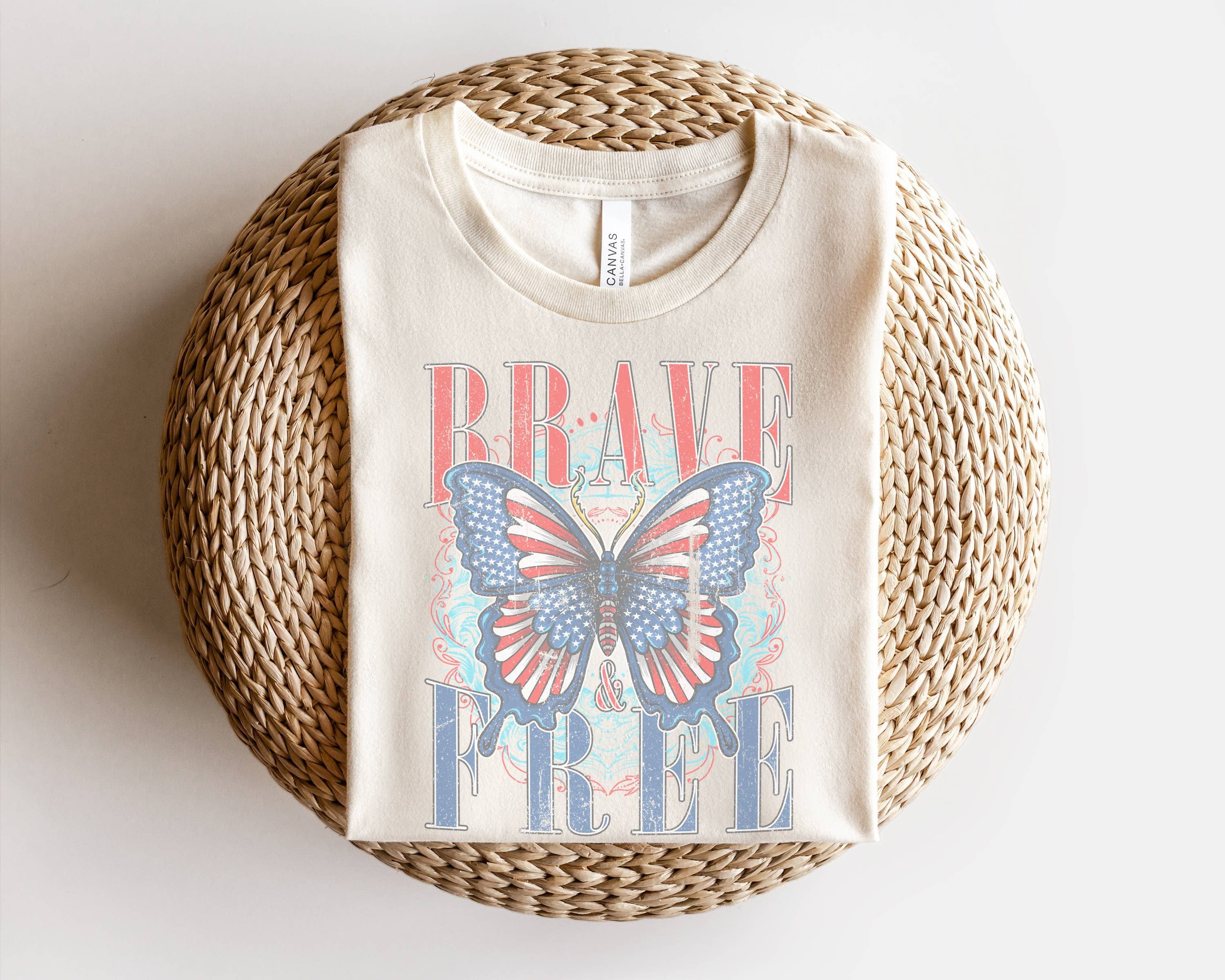 Brave and Free Butterfly Patriotic 4th of July Tee Hoodie, Sweatshirt | PodTeesHub.com