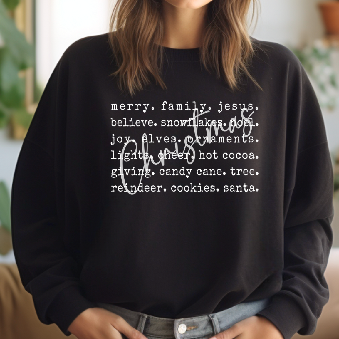 Christmas Words Crewneck Sweatshirt T-Shirts, Hoodie | PodTeesHub.com