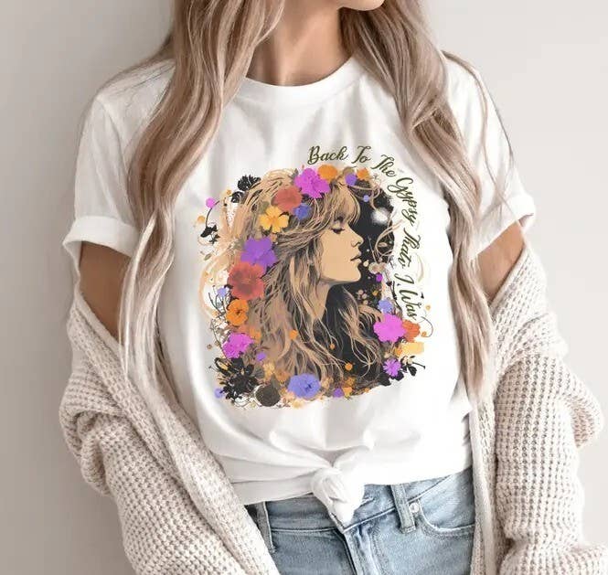 Stevie Nicks Upcycled T-Shirt Hippie Boho Concert Hoodie, Sweatshirt | PodTeesHub.com