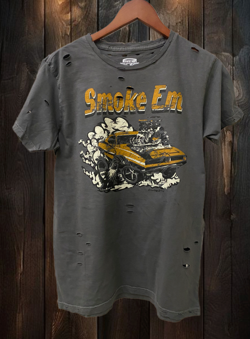 Smoke Em Muscle Car Distressed Faded Black T-Shirt Hoodie, Sweatshirt | PodTeesHub.com