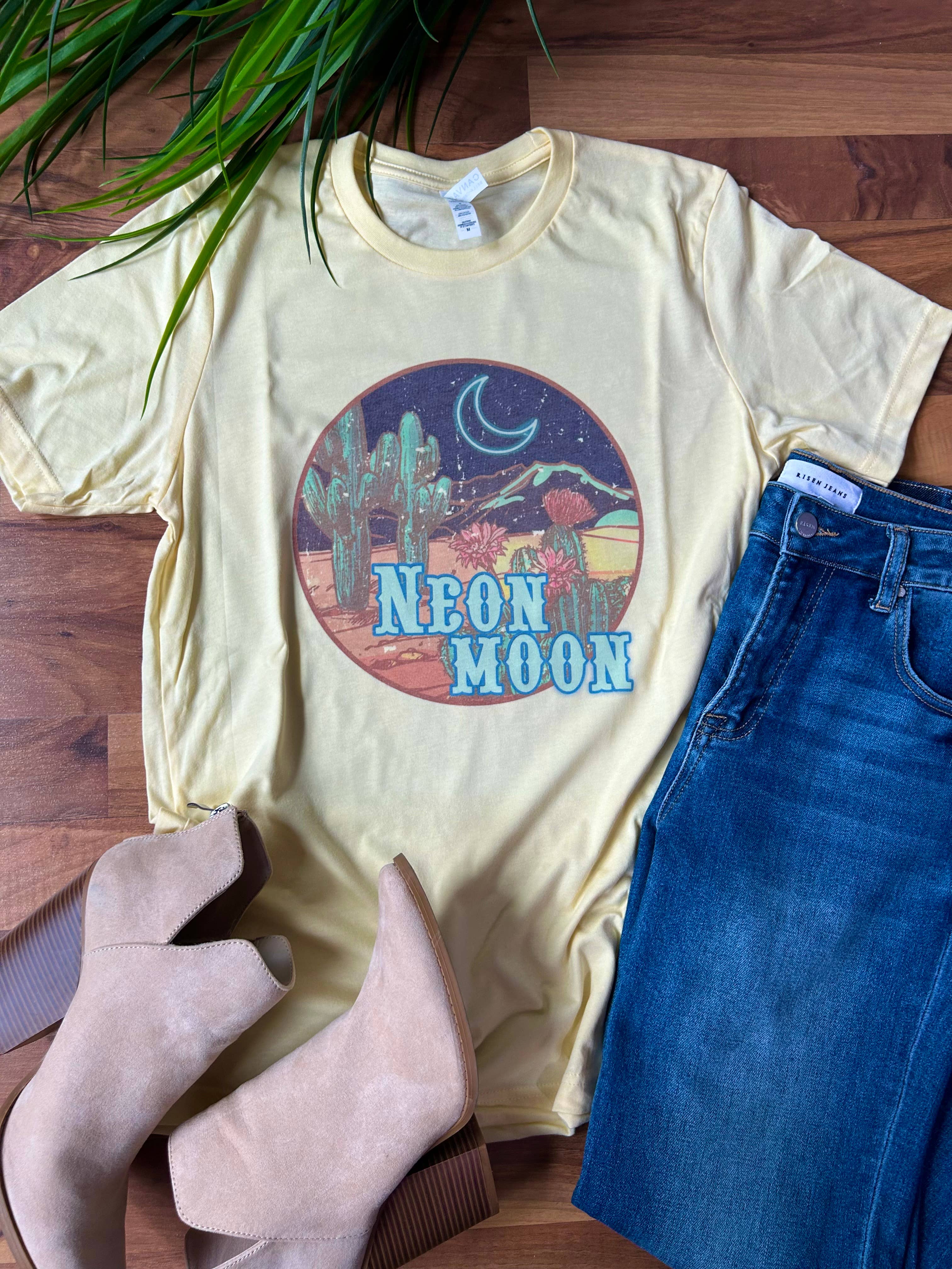 Yellow Neon Moon Graphic Tee Hoodie, Sweatshirt | PodTeesHub.com