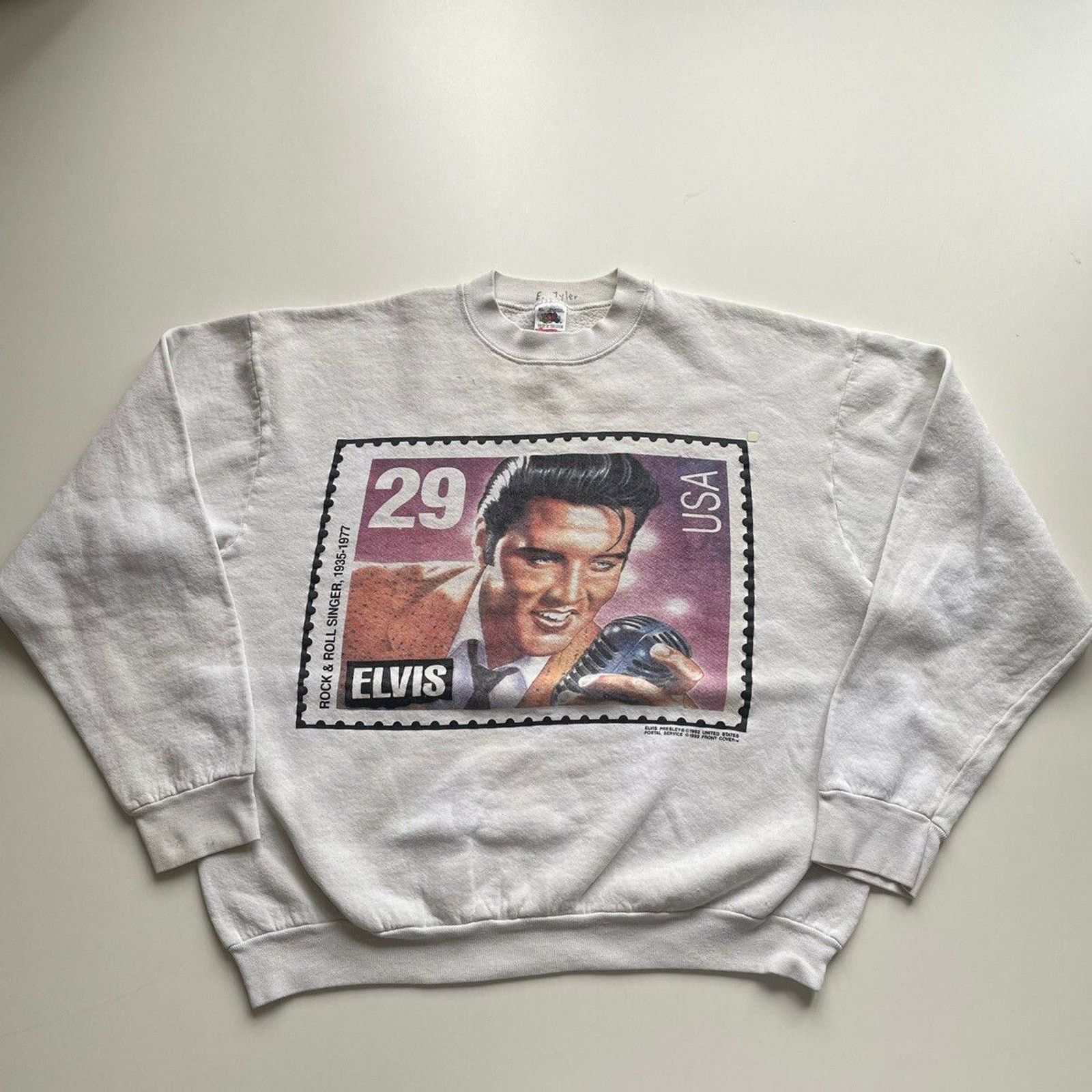 Vintage 90s Elvis Postage Stamp Graphic Crewneck Small Boxy T-Shirts, Hoodie, Sweatshirt | PodTeesHub.com