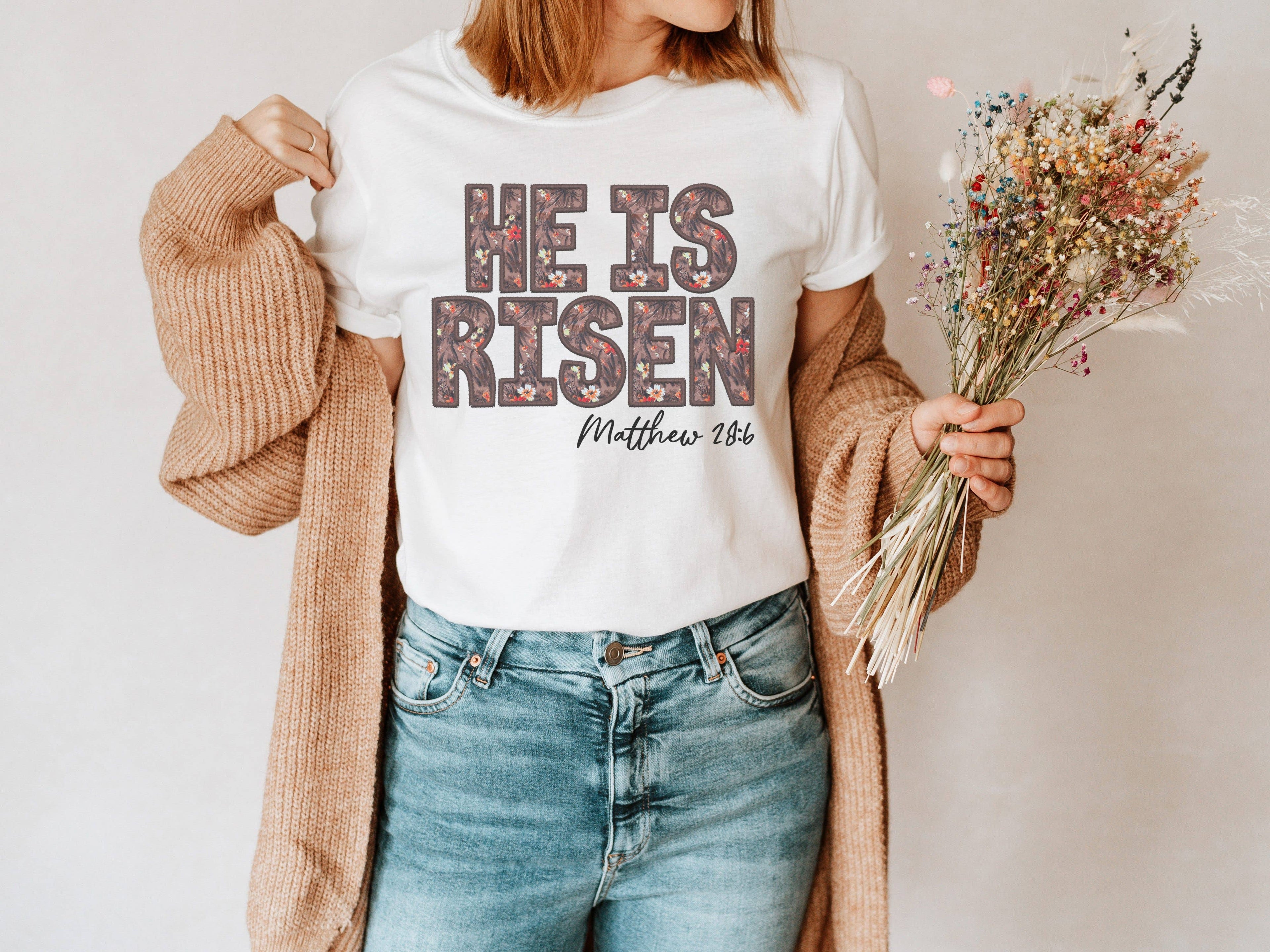 Floral He Is Risen Graphic Tee | Women's Tees Religous Tees Hoodie, Sweatshirt | PodTeesHub.com
