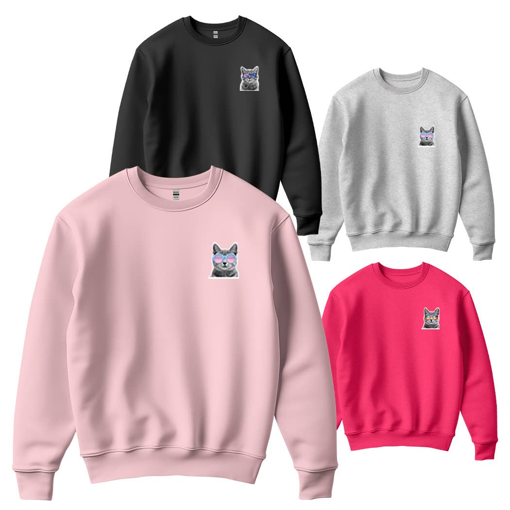 Funny Cat with Sunglass Logo Print Fleece Sweatshirt T-Shirts, Hoodie | PodTeesHub.com