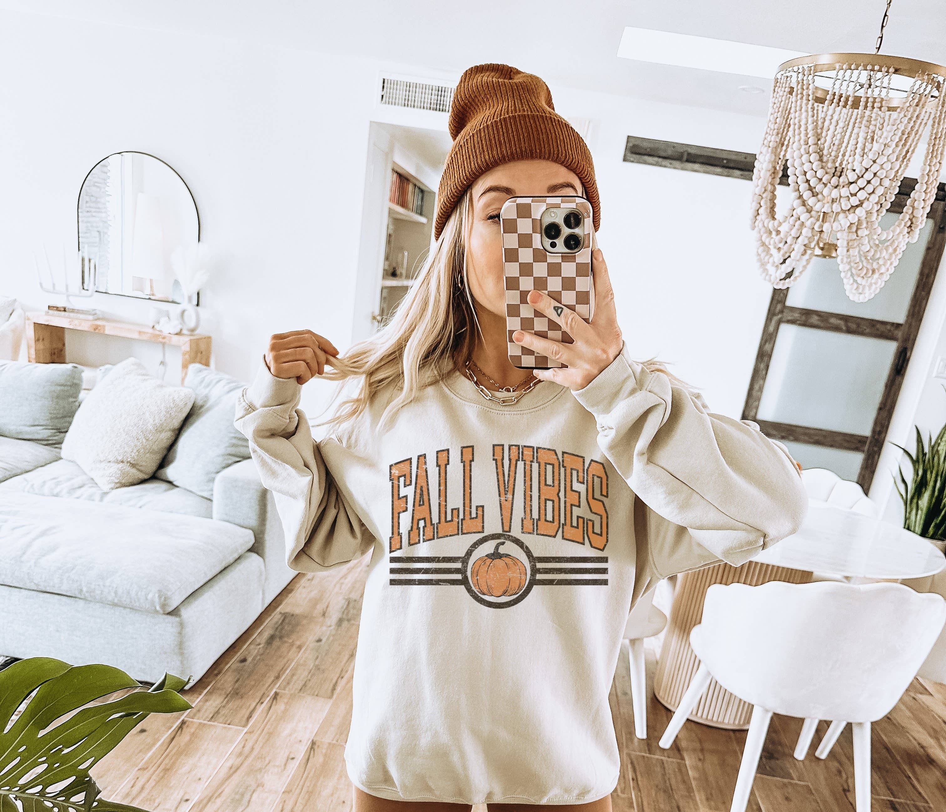 Fall Vibes Pumpkin Crew Neck Sweatshirt T-Shirts, Hoodie | PodTeesHub.com