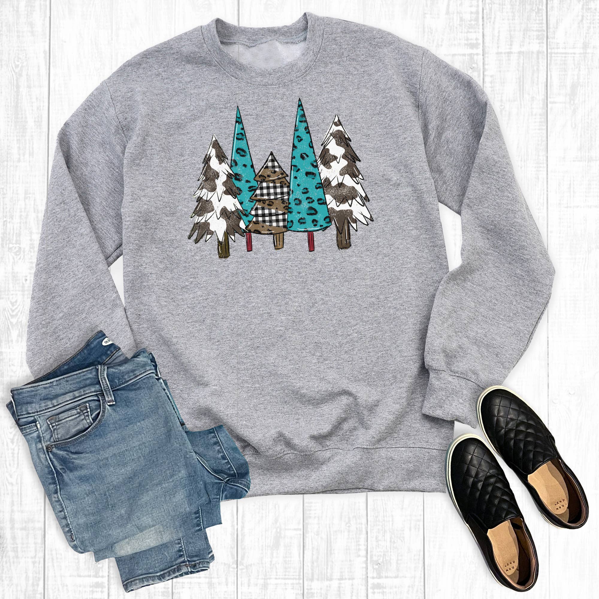 Western Cowhide Christmas Trees Sweatshirt T-Shirts, Hoodie | PodTeesHub.com