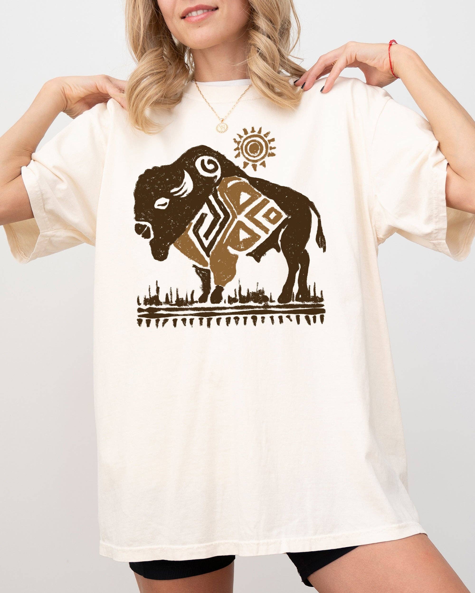 Bison, Western, Buffalo Sun Cowboy Nature Tribal Print Shirt Hoodie, Sweatshirt | PodTeesHub.com