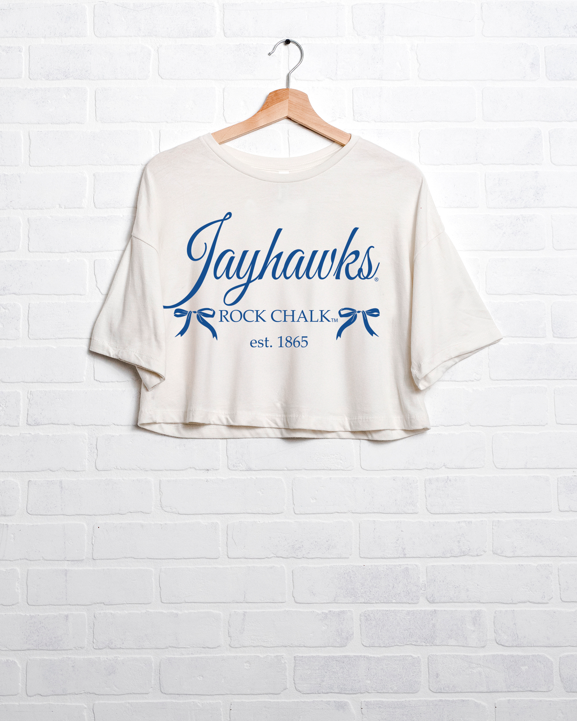 Ku Jayhawks Established Bows Off White Cropped Tee Hoodie, Sweatshirt | PodTeesHub.com