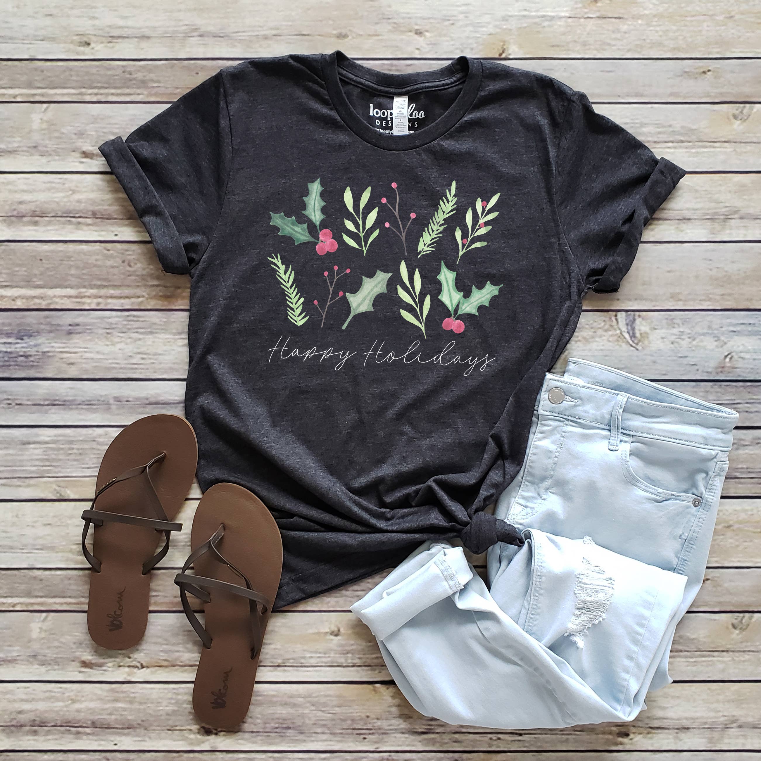 Watercolor Holly Tee | Christmas | Sizes XS-2XL Hoodie, Sweatshirt | PodTeesHub.com