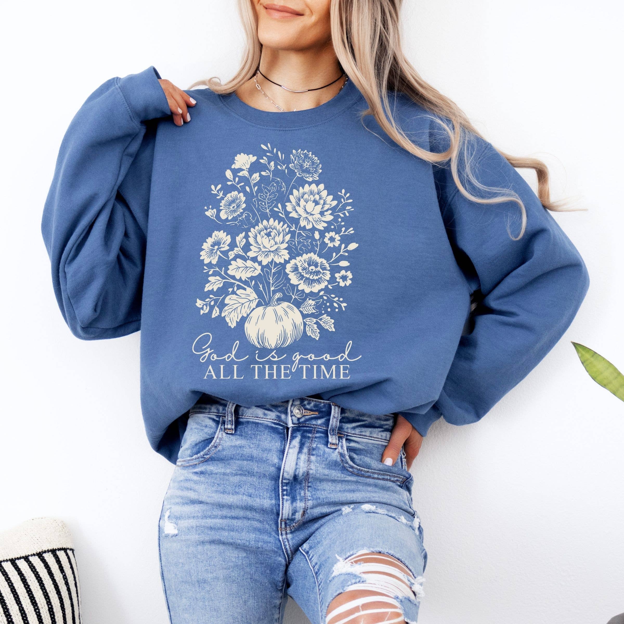 All the Time God Is Good Fall Graphic Sweatshirt T-Shirts, Hoodie | PodTeesHub.com