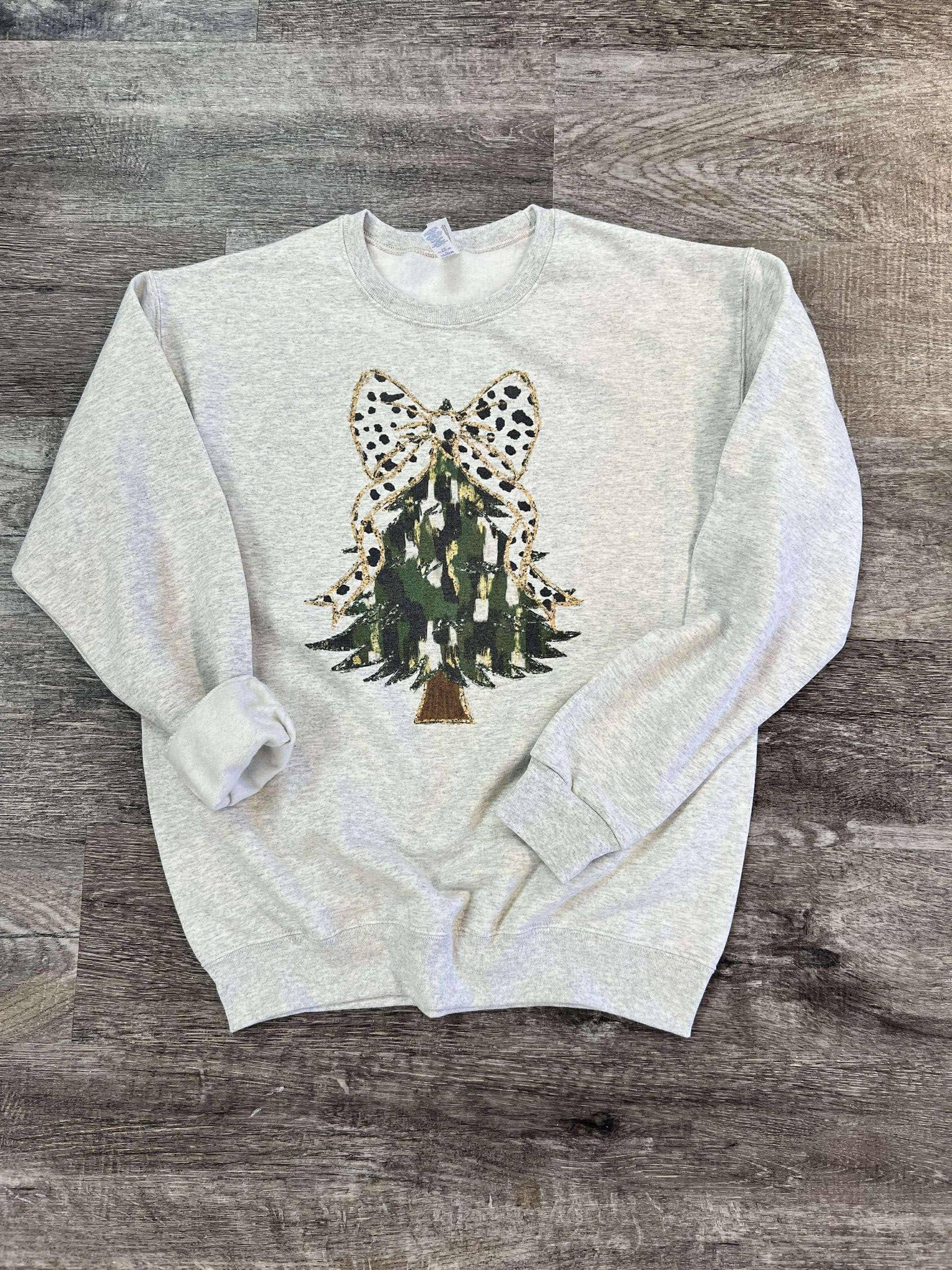 Christmas Tree with Dalmation Bow On Ash Gray Sweatshirt T-Shirts, Hoodie | PodTeesHub.com