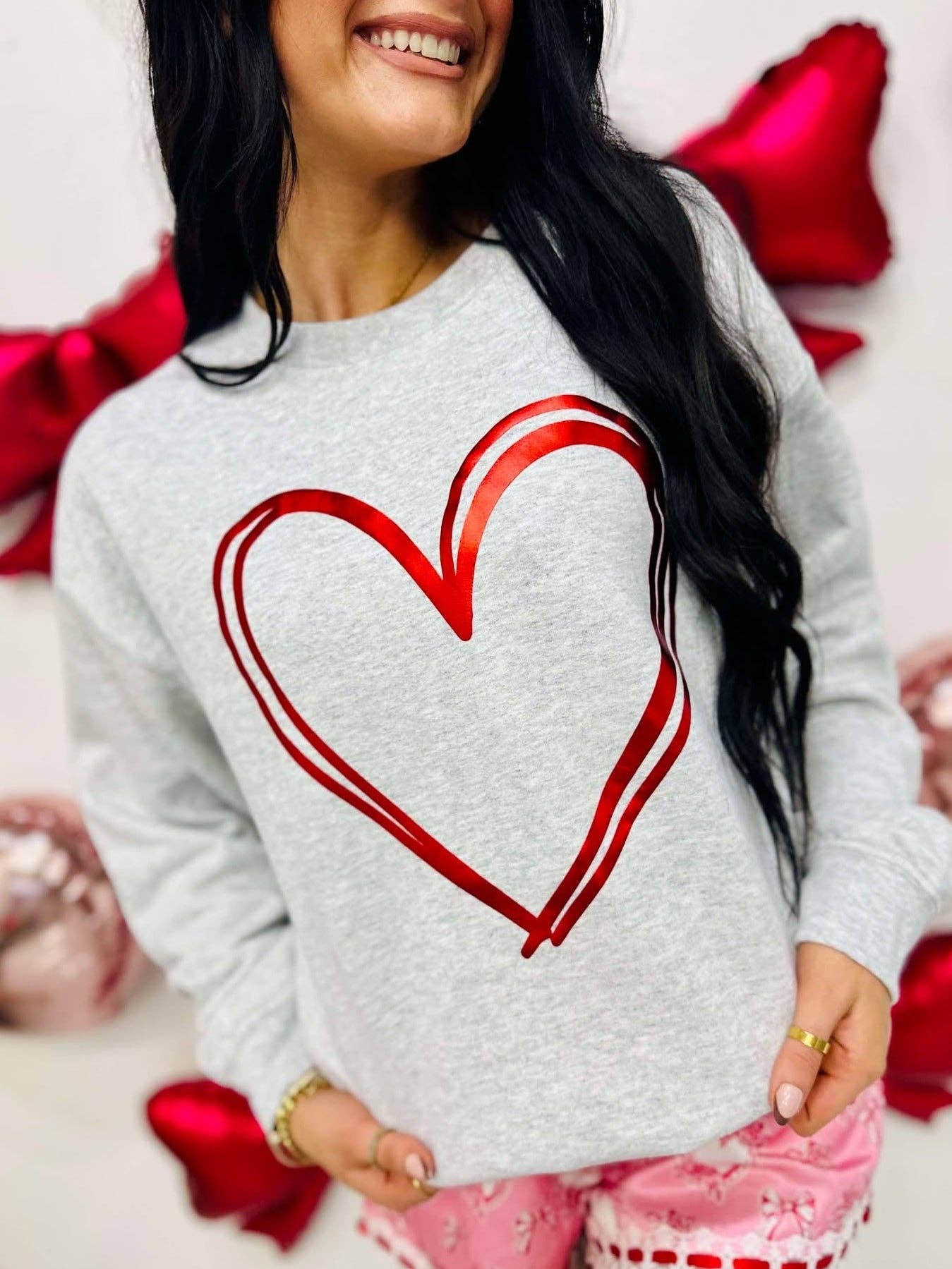 Metallic Puff Drawn Heart Sweatshirt T-Shirts, Hoodie | PodTeesHub.com