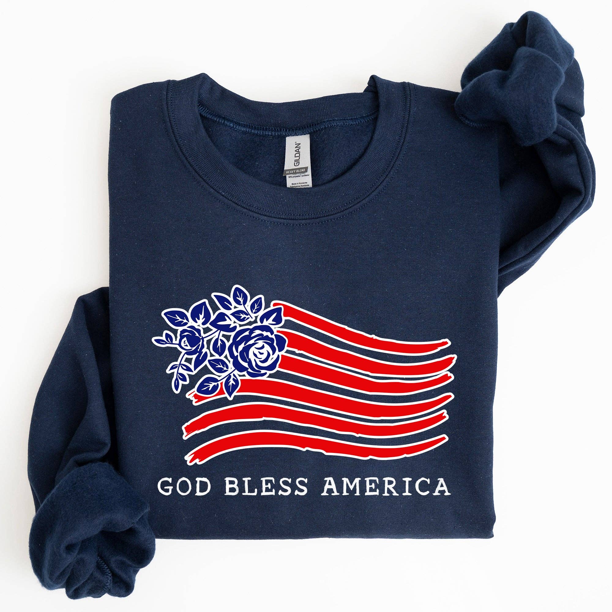 God Bless America, Flower Flag, 4th of July Sweatshirt T-Shirts, Hoodie | PodTeesHub.com