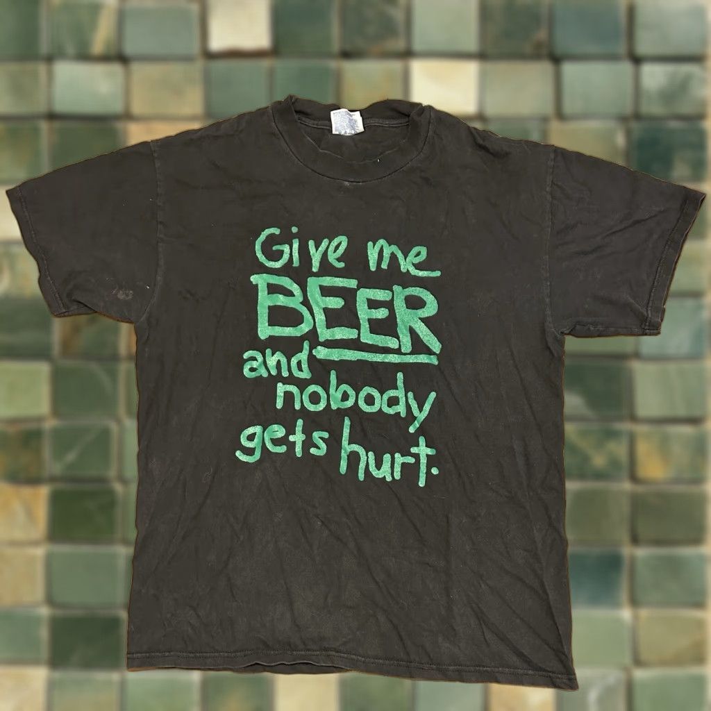 Hanes Vintage 90s Funny T Shirt Large Give Me Beer And Nobody Gets Hurt Hanes Mens Graphic Tee Black Hoodie, Sweatshirt